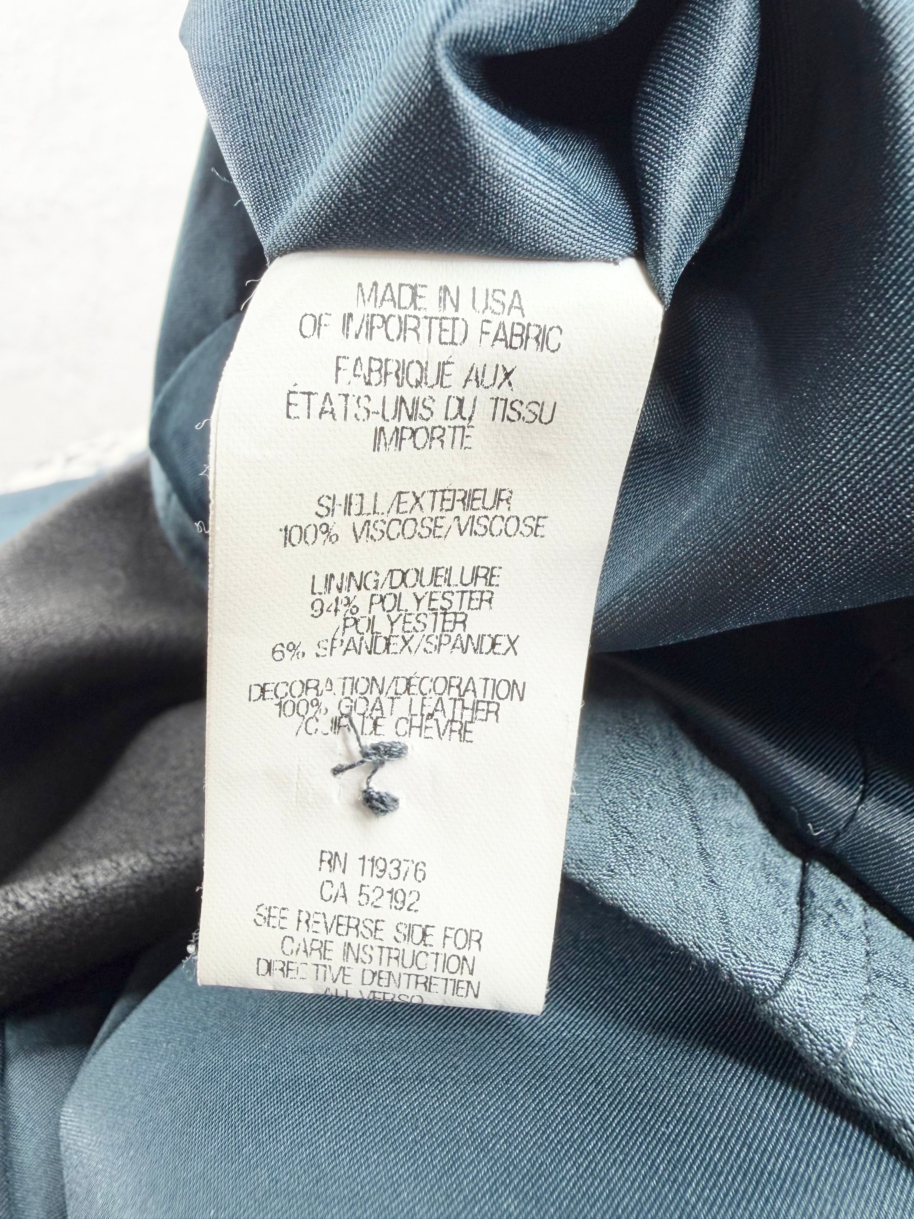Helmut Lang Crushed Satin & Leather Petrol & Black Blazer - AU8/10