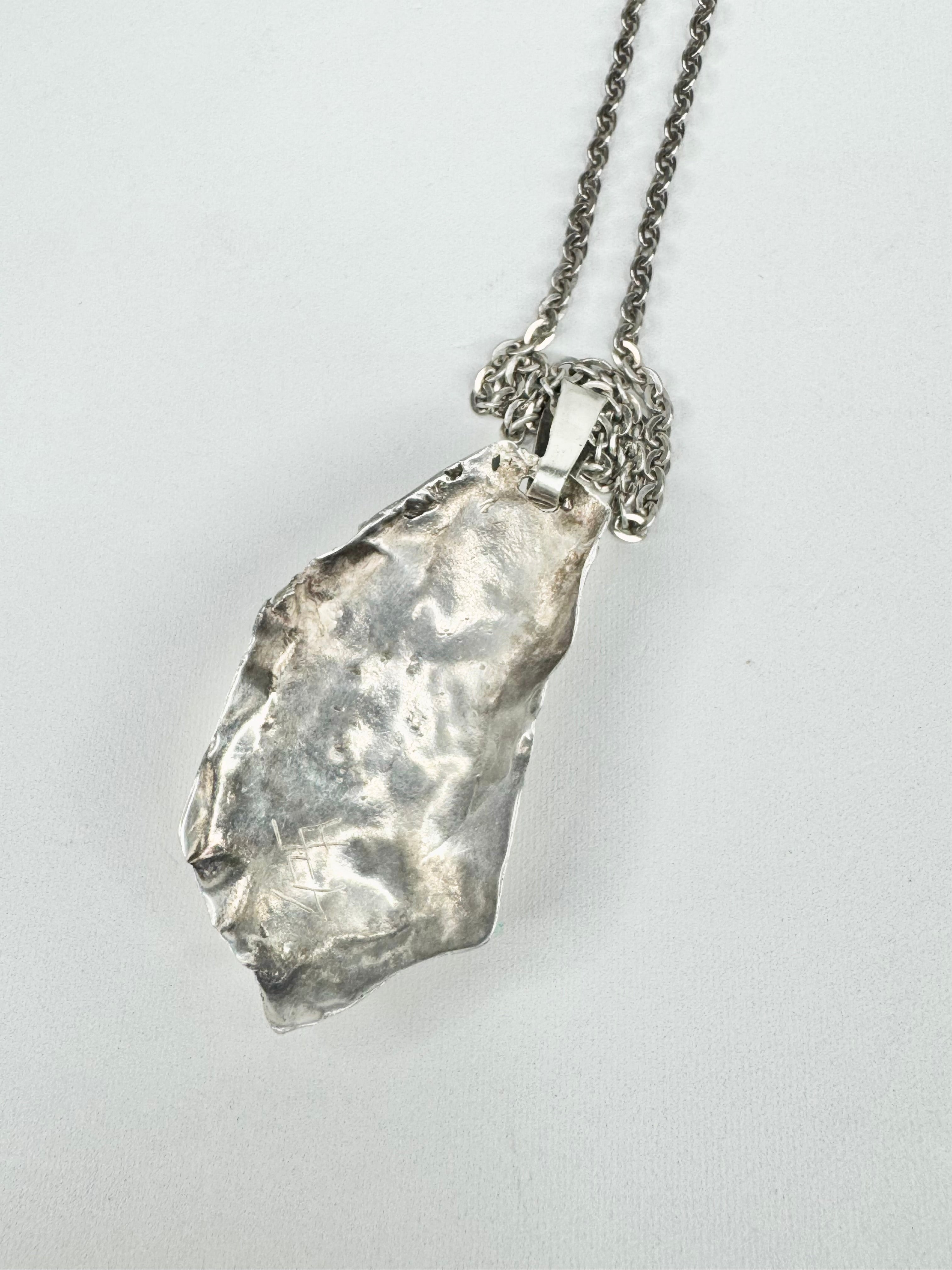 Hand Crafted Opal & Silver Textured Pendant & Chain