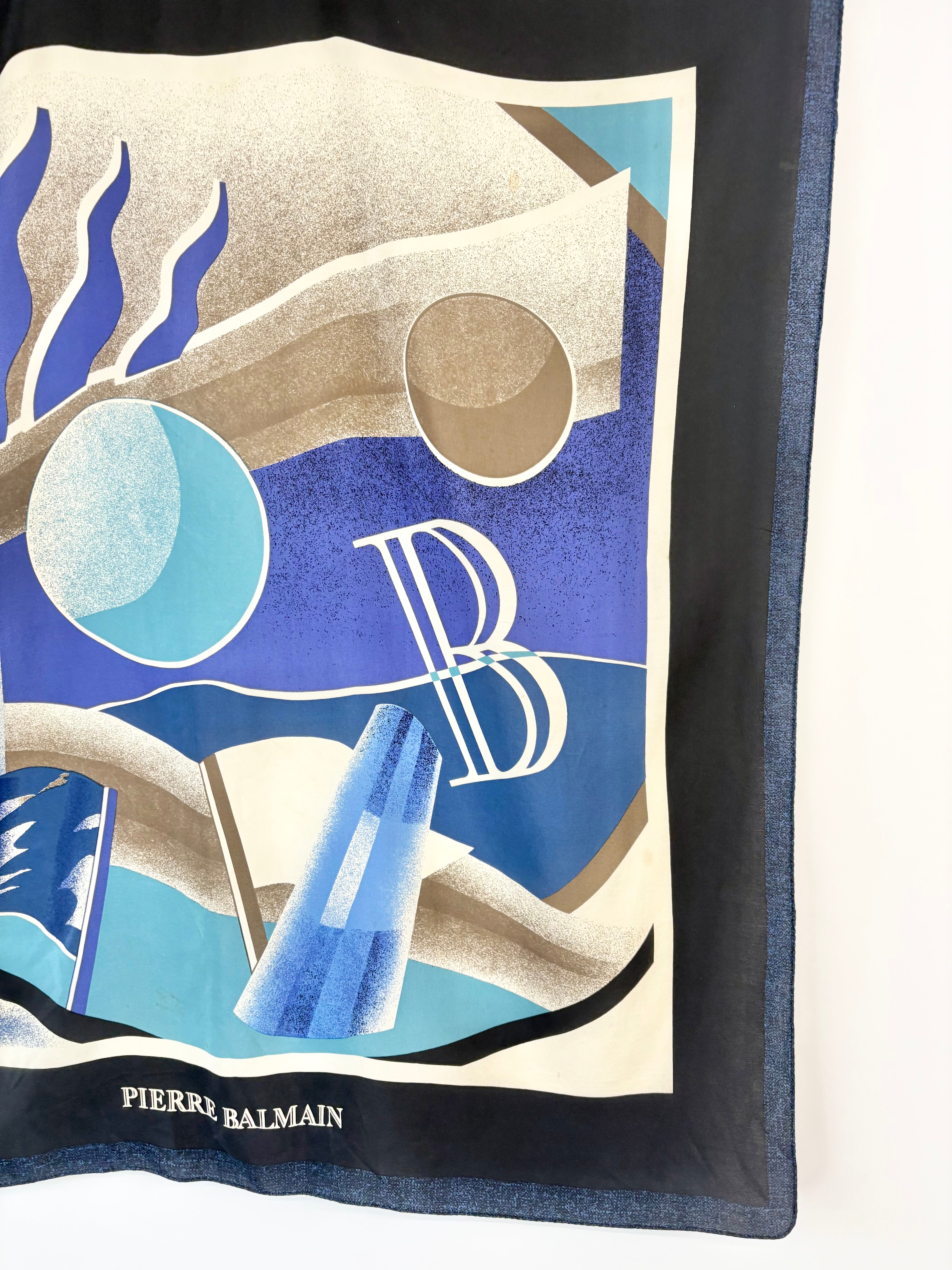 Pierre Balmain Navy Blue Printed Silk Scarf