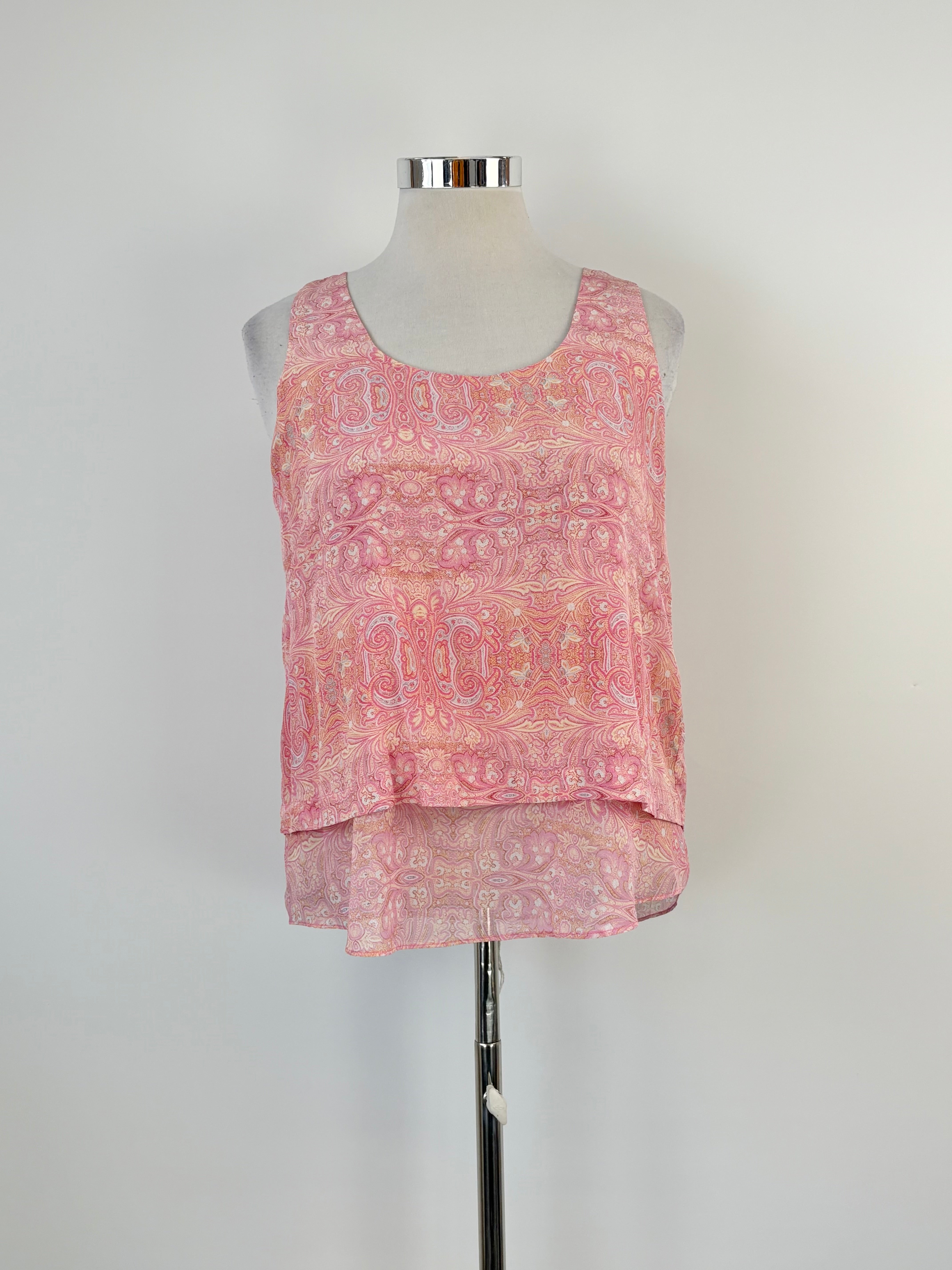 Kachel Pink Silk Paisley Georgette Sleeveless Top - AU12