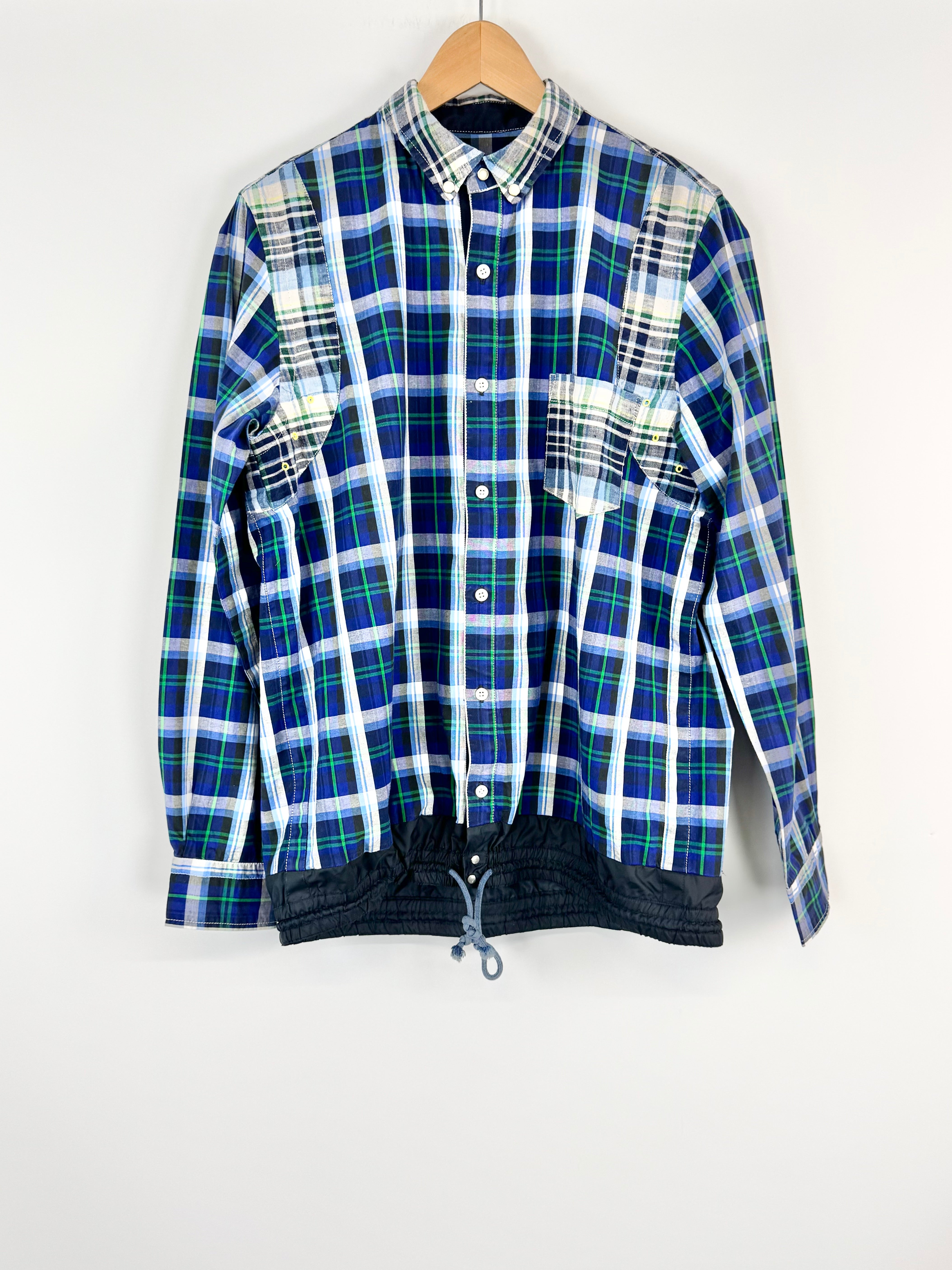 Sacai Blue Checkered Drawstring Cotton Shirt - L