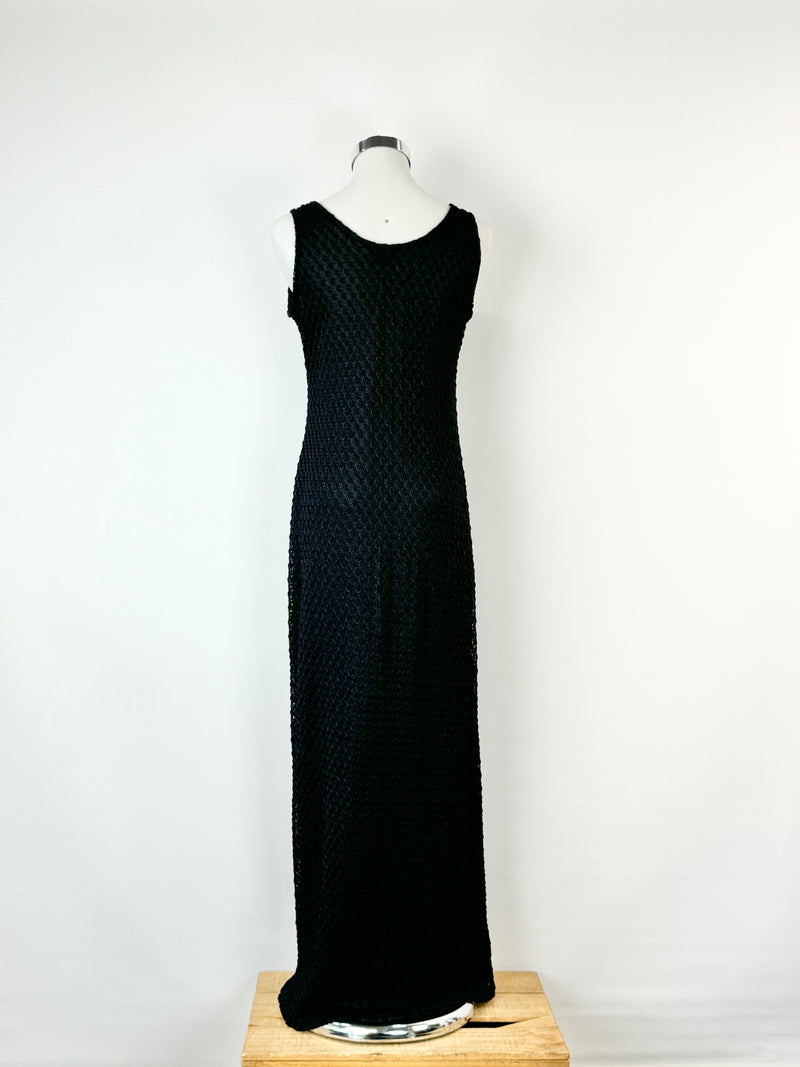 Vintage 90s Johnny Dexters Unneccessary Objects Black Sheer Lace Midi Dress - AU10