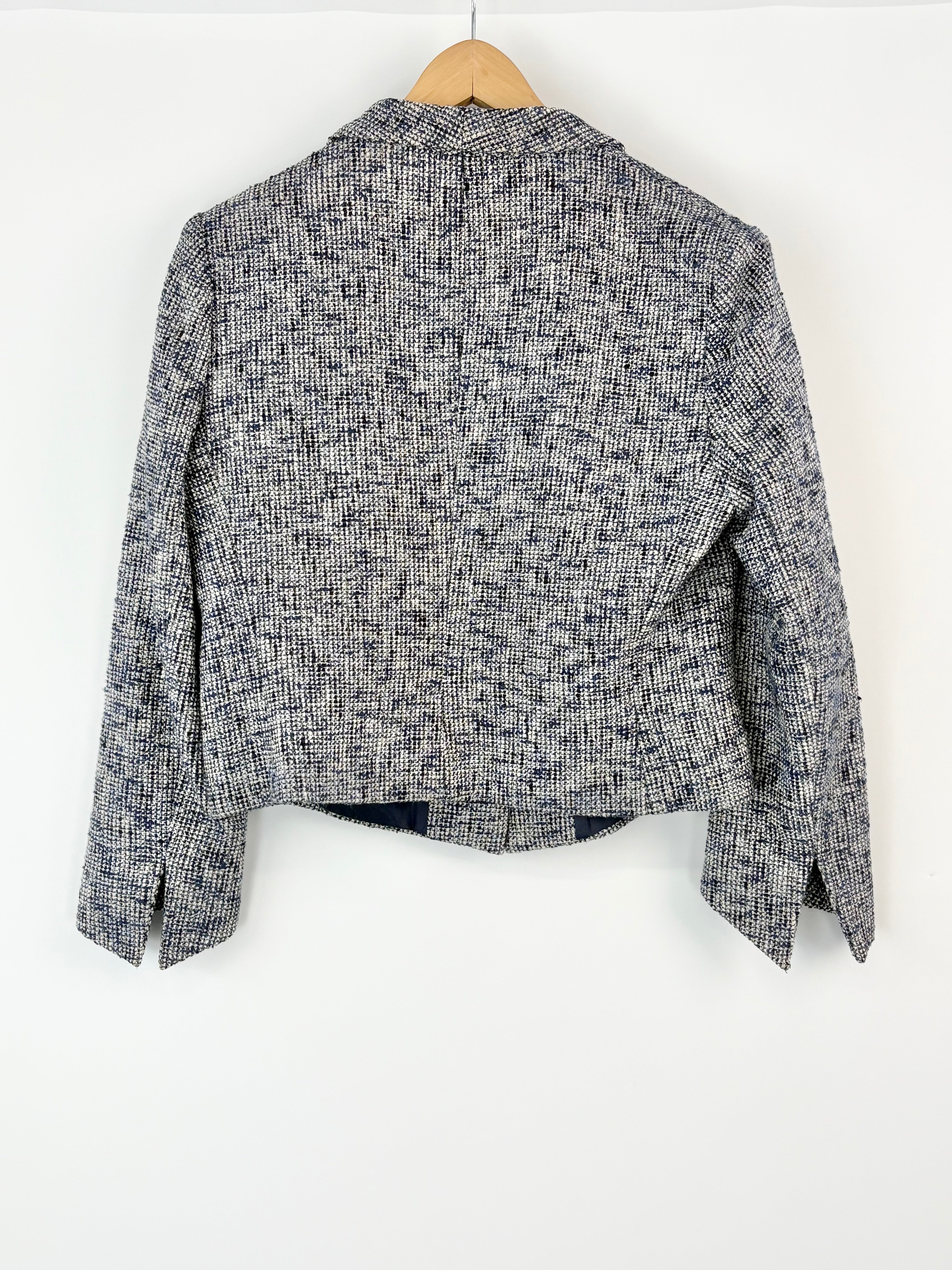 Carla Zampatti Navy & White Tweed Cropped Blazer - AU14