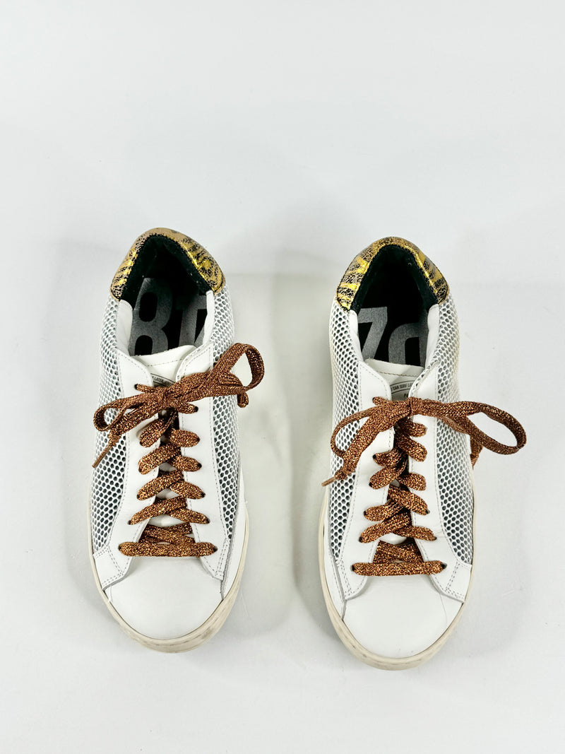 P448 White Mesh Metallic Bronze Lace Sneakers - EU37