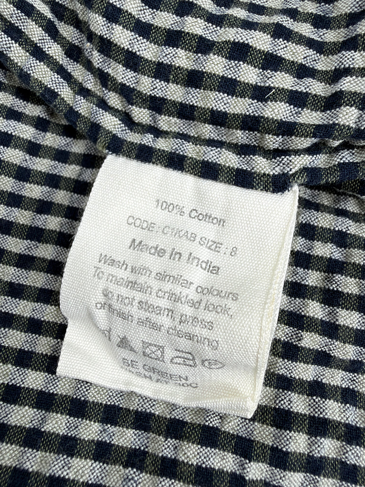 Toast Olive, Cream & Navy Seersucker Gingham Dress - AU8/10