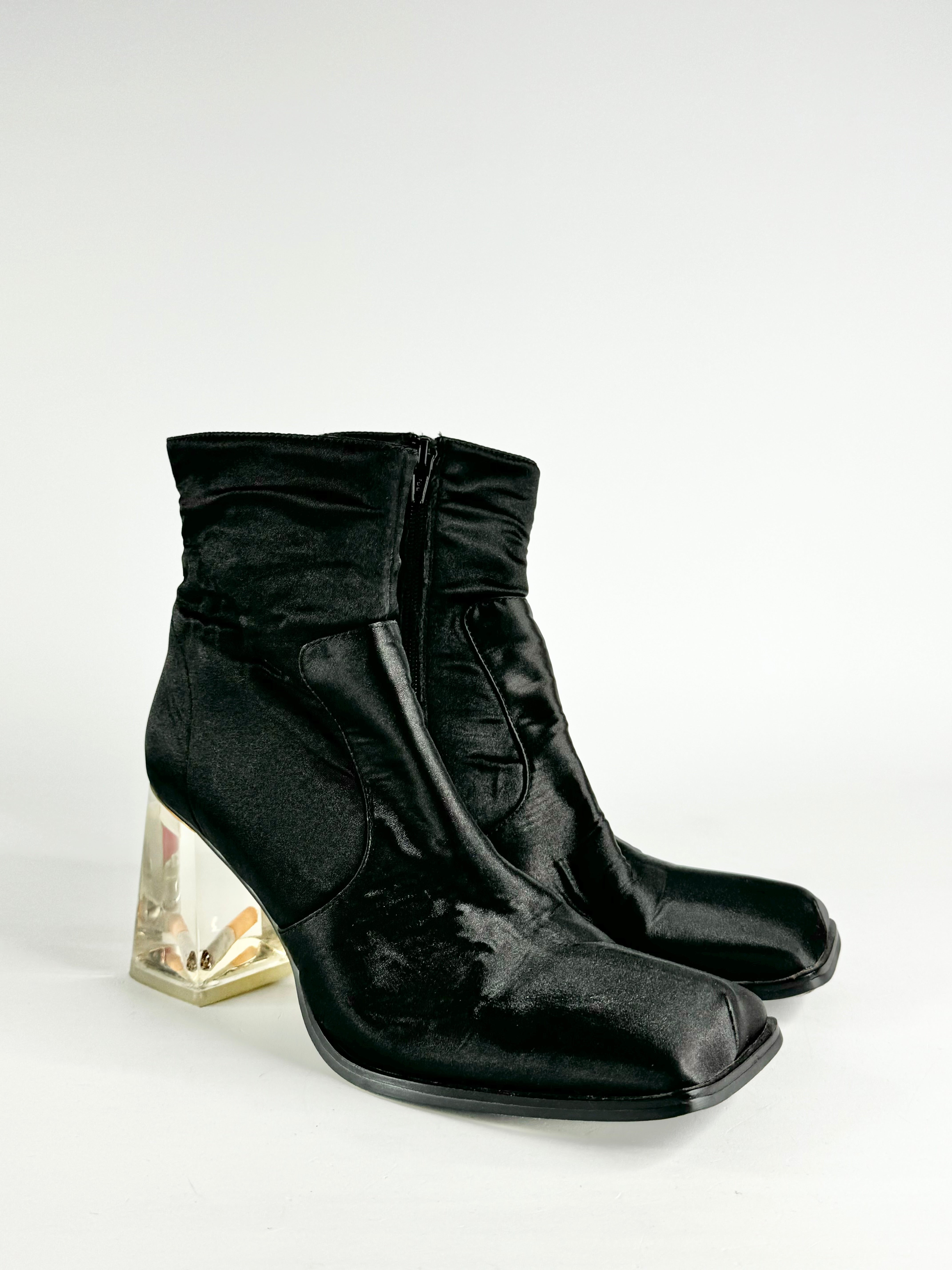 Black Rose & Cigarette Square Toe Ankle Boots - EU37