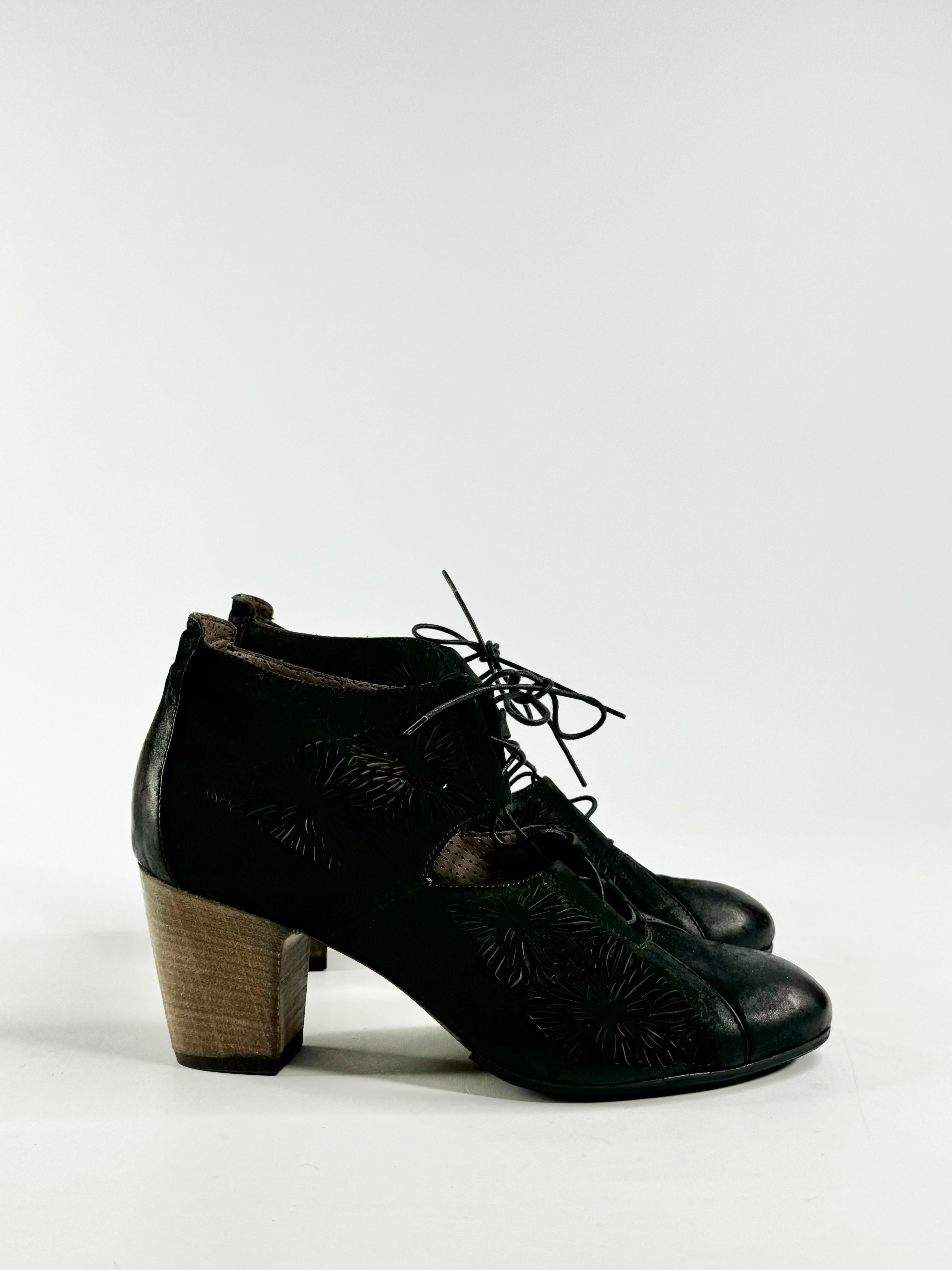 Ink Black Laser Cut Block Heels - EU37