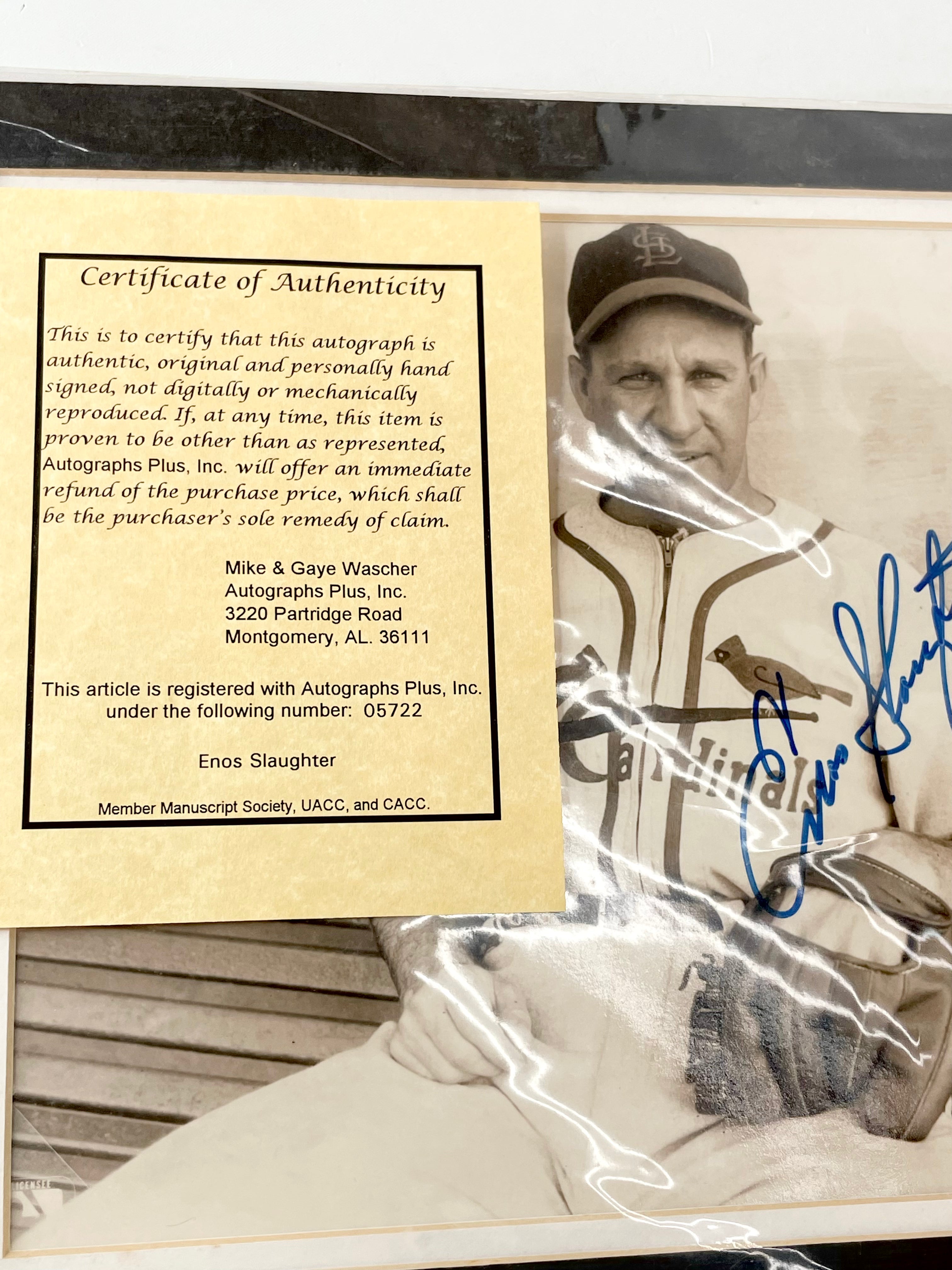 Hand Signed Enos Slaughter 8x10 Print with COA