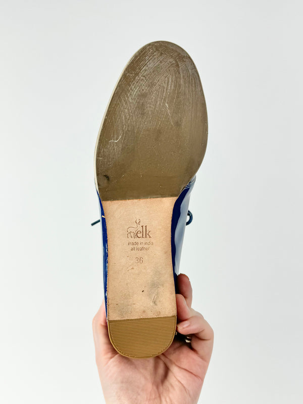 Elk Prussian Blue Patent Leather Lace Ups - EU36