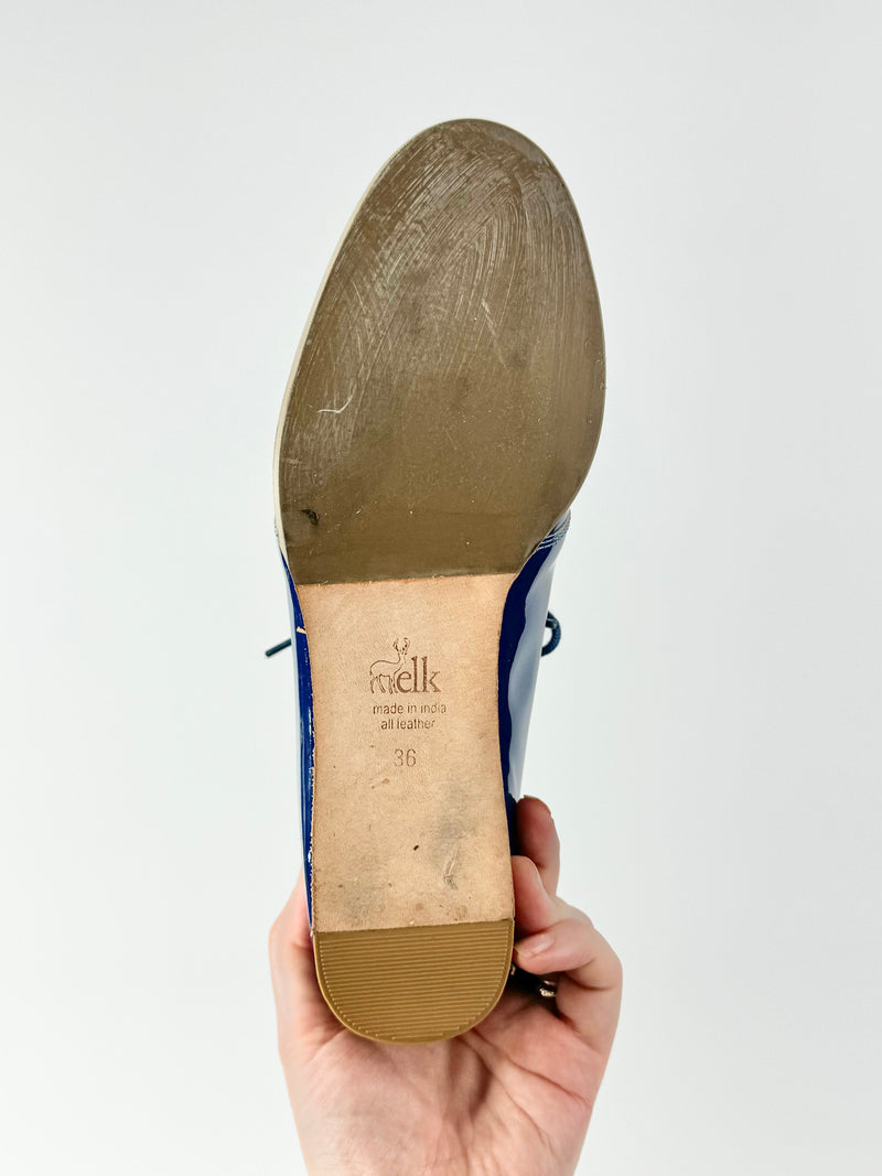 Elk Prussian Blue Patent Leather Lace Ups - EU36