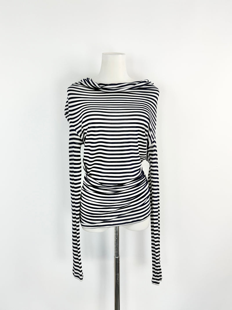 Max Mara White & Blue Striped Sheer Stretchy Skivvy - AU10