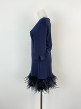 Clotilde Navy Blue Feather-Fringed Midi Dress - AU8/10