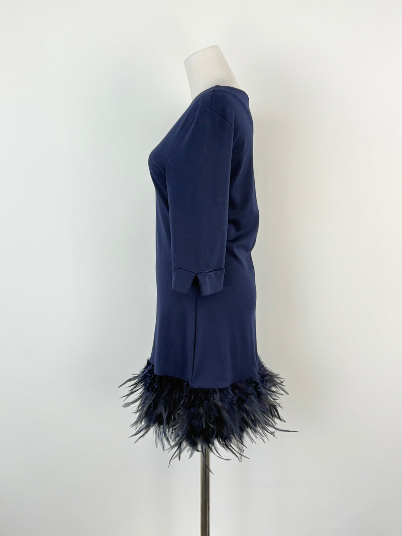 Clotilde Navy Blue Feather-Fringed Midi Dress - AU8/10