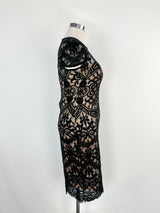 Goddiva London Black Lace Biege Body Con Dress - AU12