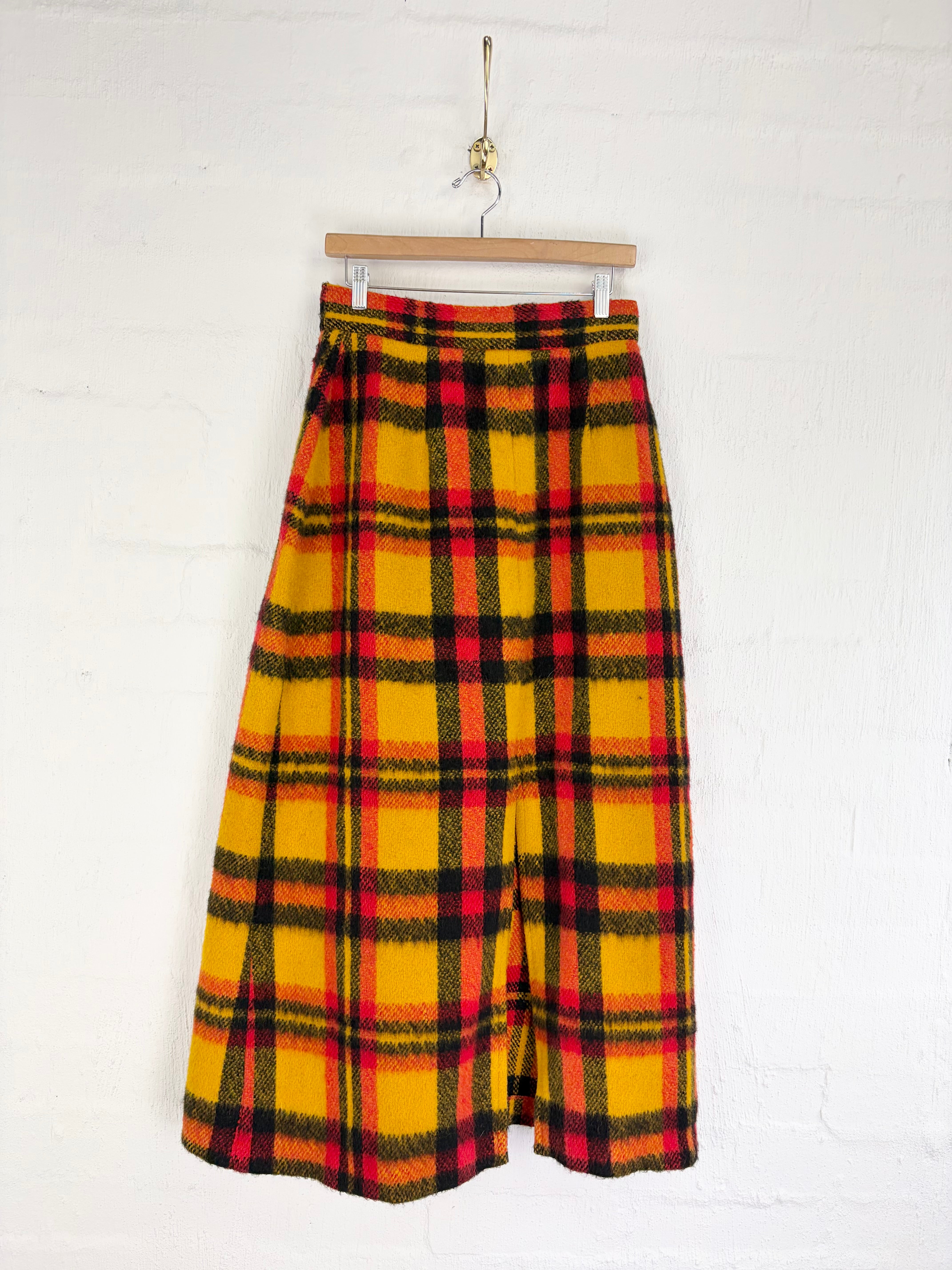 Vintage Len Vogue Orange Gold & Black Plaid Maxi Skirt - AU10/12