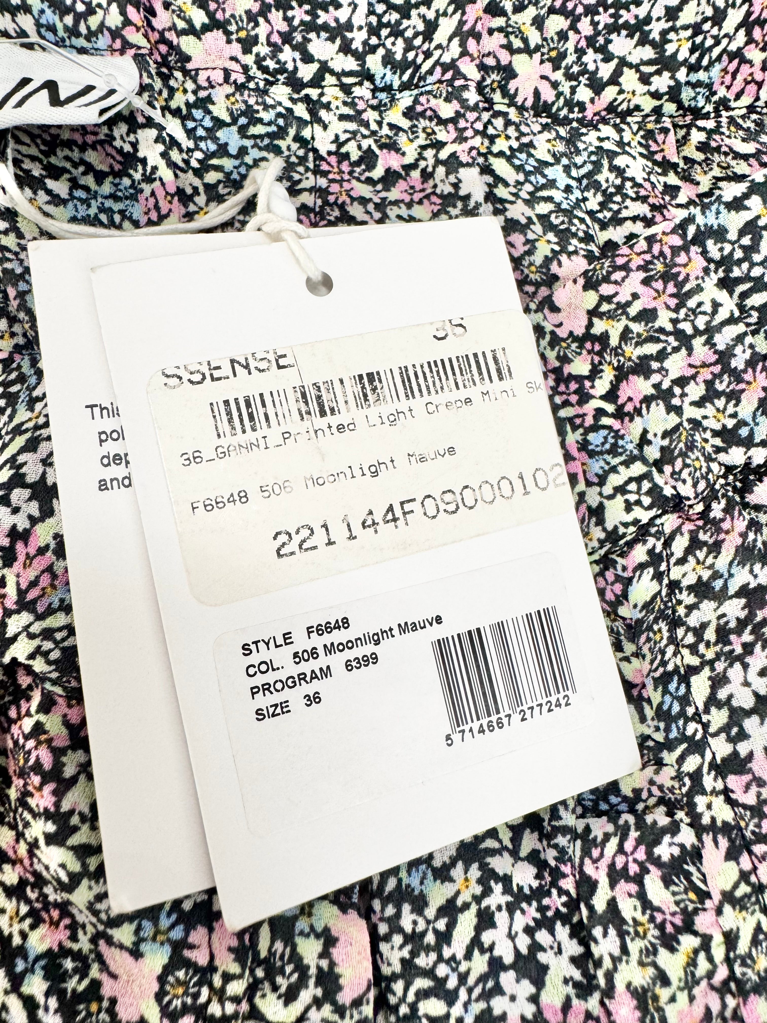 Ganni 'Printed Light Crepe Mini' Microfloral Skirt NWT - AU8