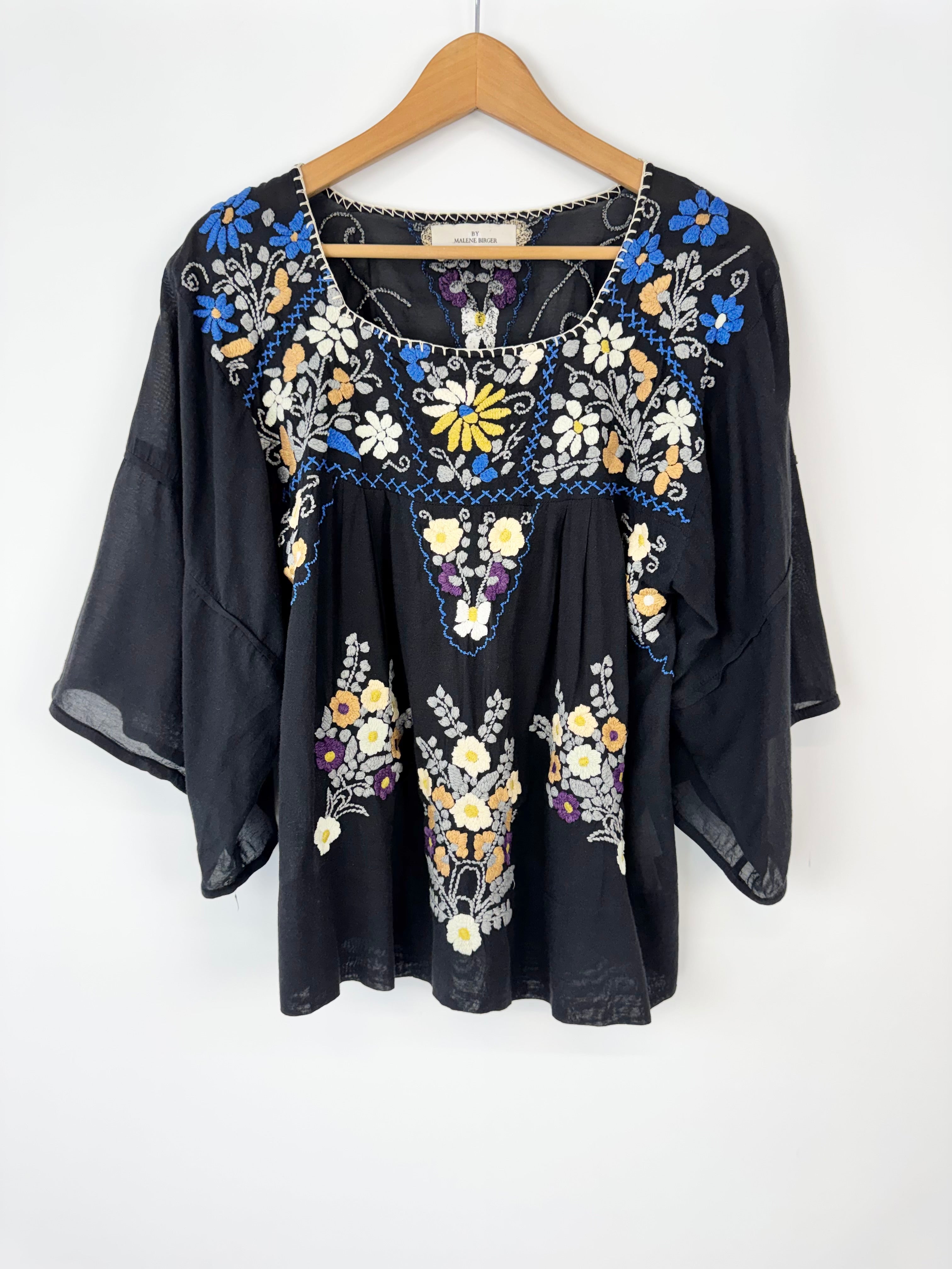 By Malene Birger Black Floral Embroidered Blouse - AU10/12