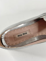 Miu Miu Metallic Silver Leather Pointed-Toe Loafers - EU40