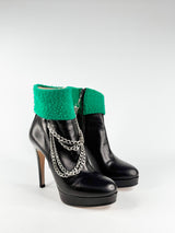Stefano Stefani Black & Green Felt Chain Ankle Boots - EU41