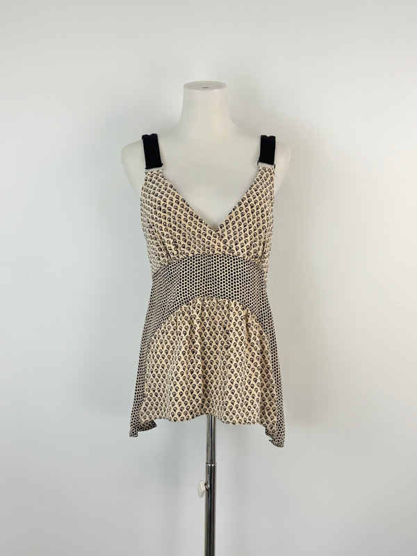 Proenza Schouler Taupe & Black Patterned Silk Top - AU6