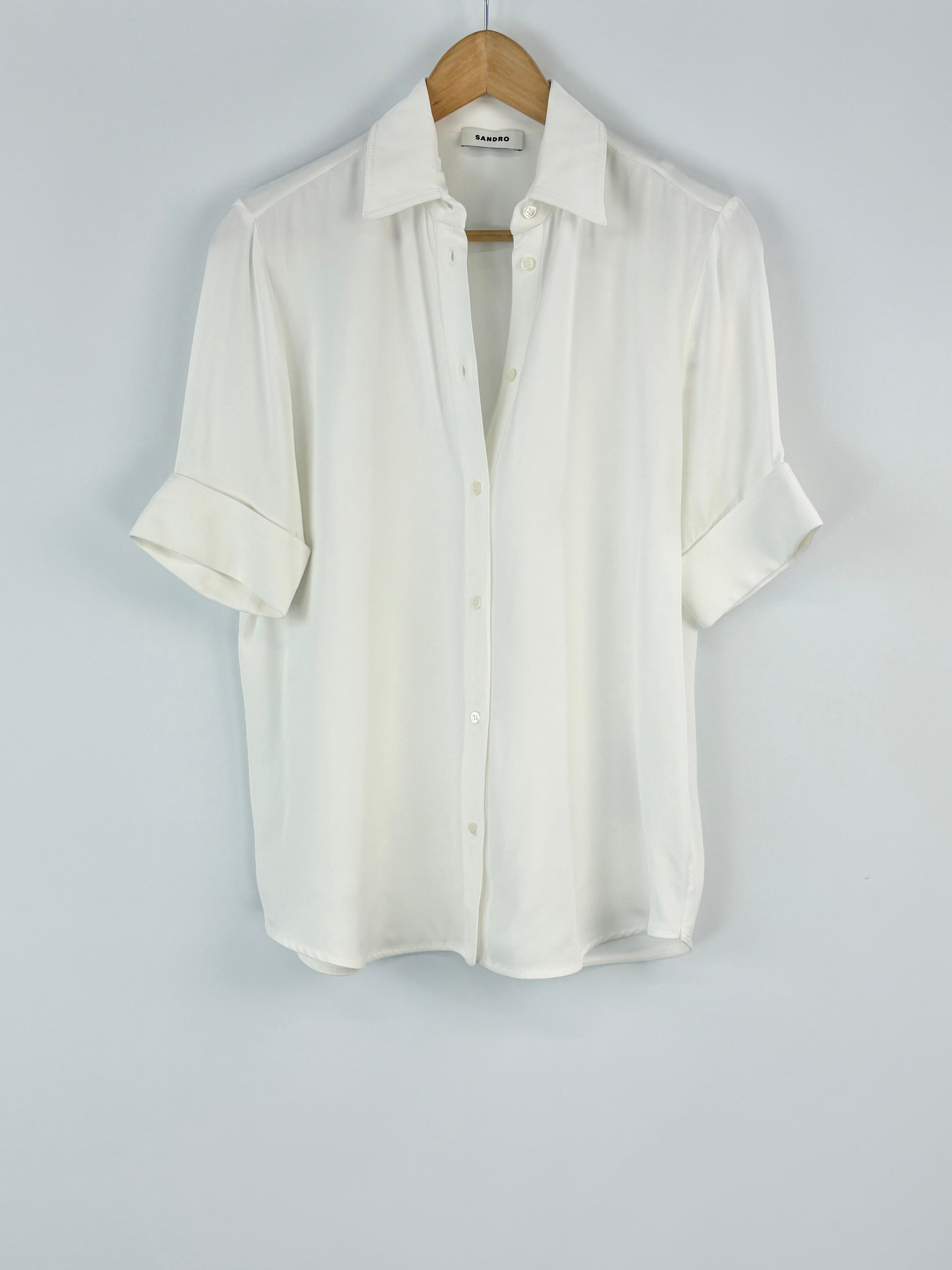 Sandro Ecru Rolled-Short Sleeve Shirt - AU6/8