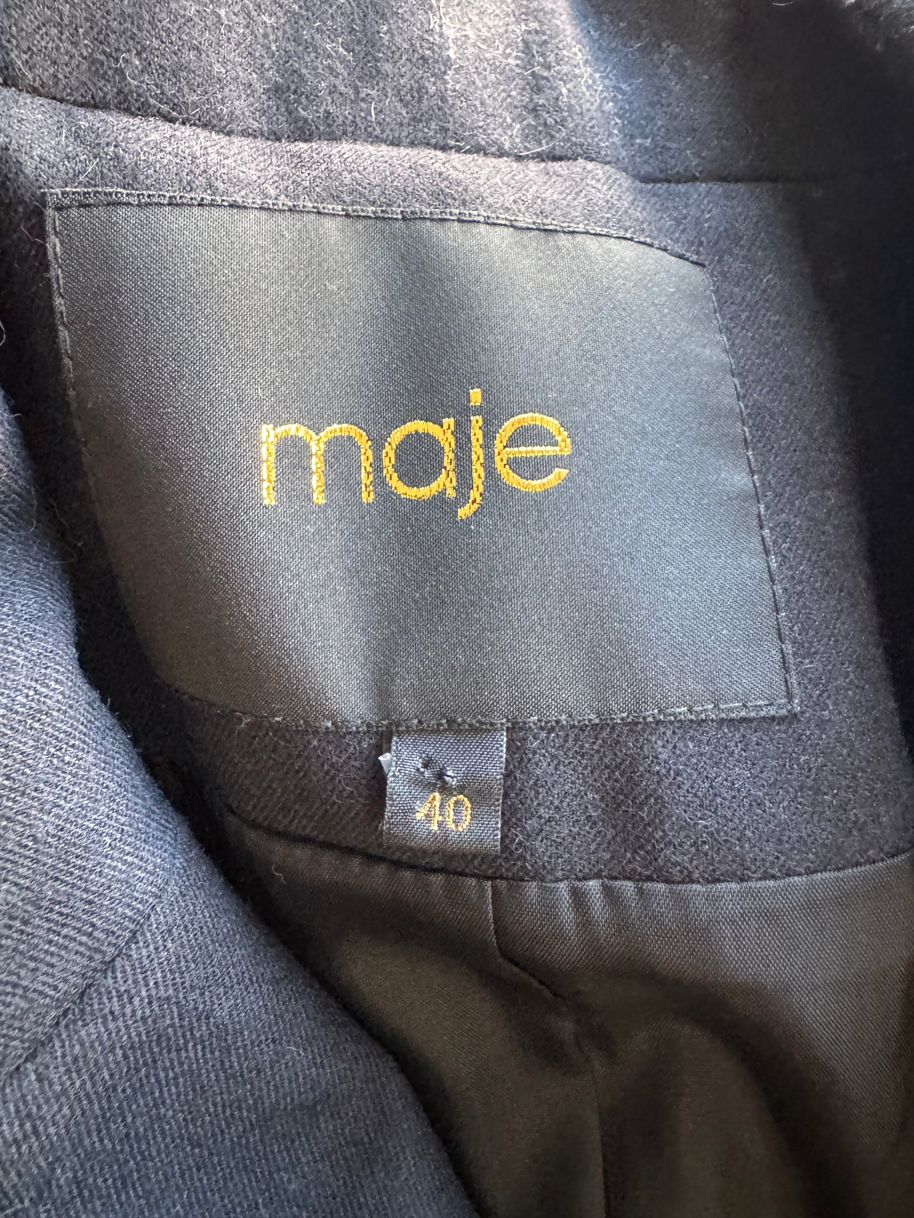 Maje Dark Navy Wool Blend Asymmetrical Blend Jacket - AU10/12