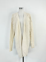 Hugo Boss Cream Rib Knit Long Silk & Cotton Blend Cardigan - AU10