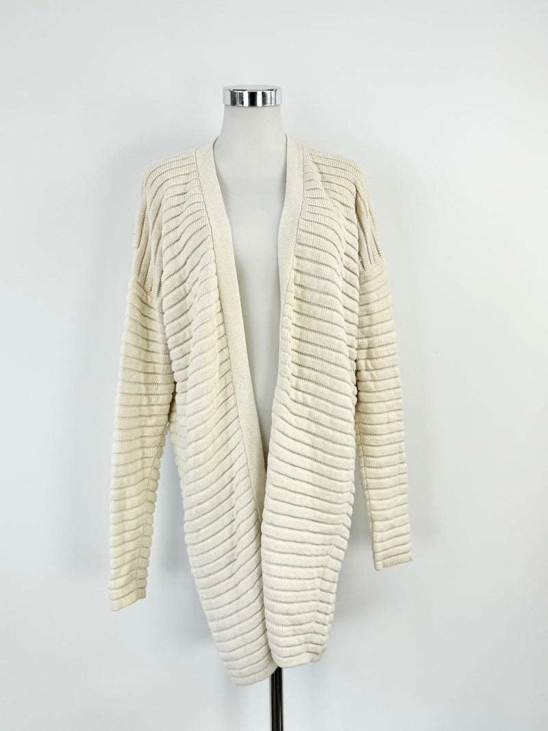 Hugo Boss Cream Rib Knit Long Silk & Cotton Blend Cardigan - AU10