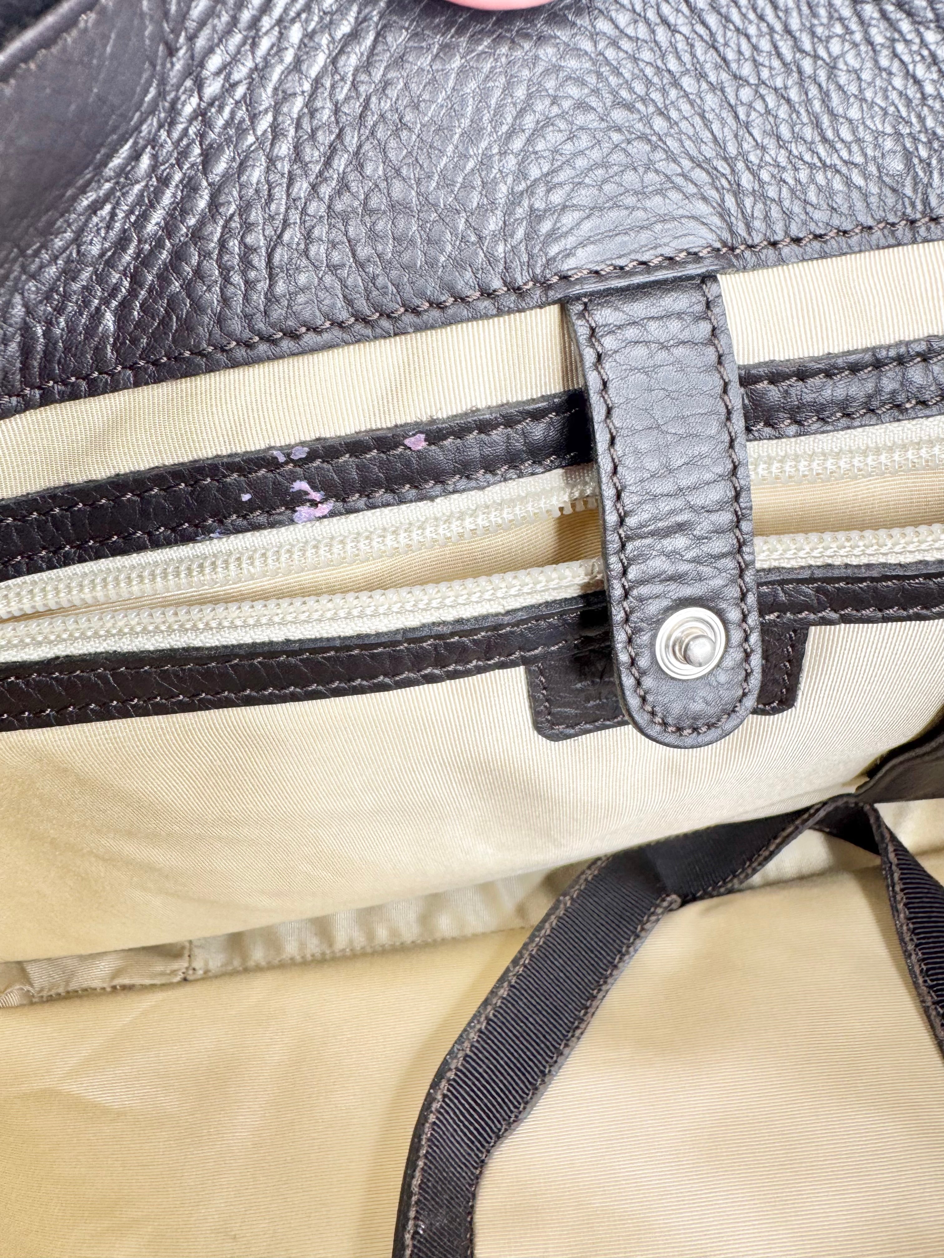 Vintage Max Mara Khaki Leather & Fabric Tote