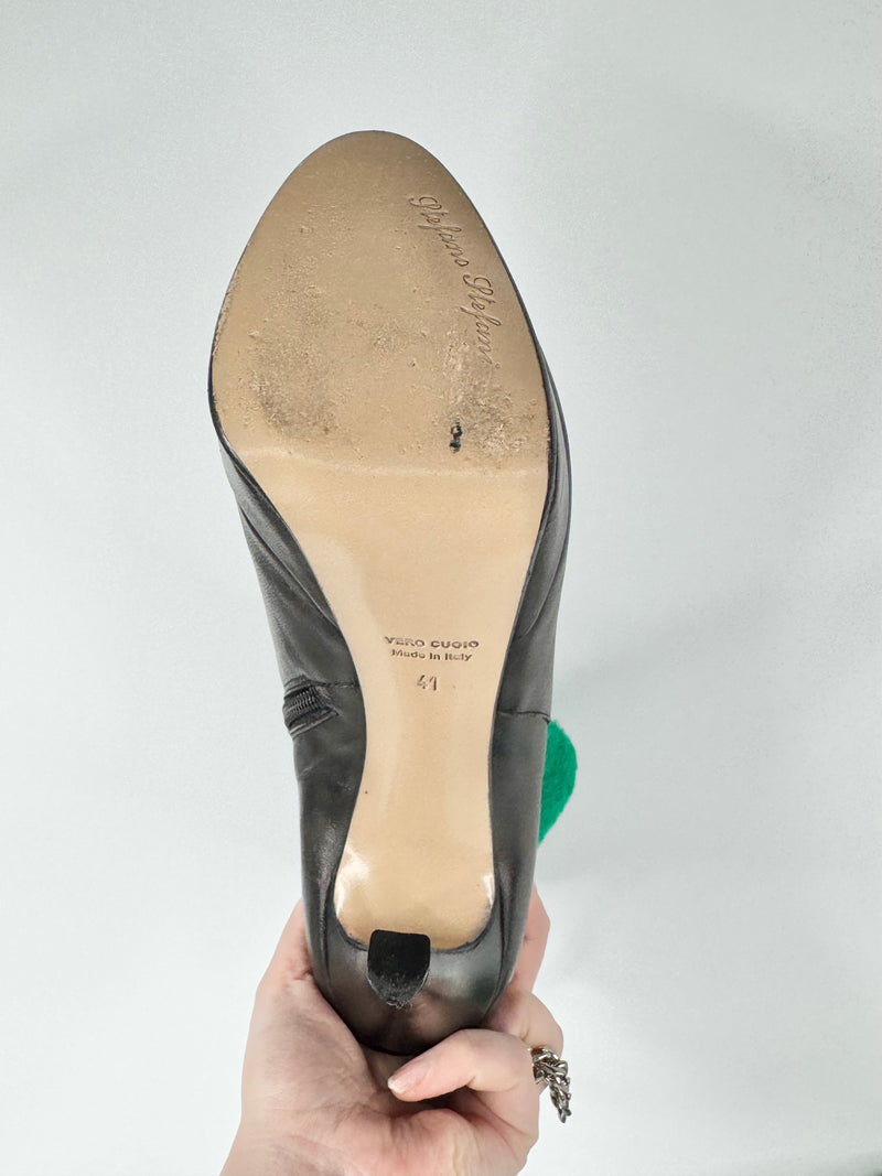 Stefano Stefani Black & Green Felt Chain Ankle Boots - EU41