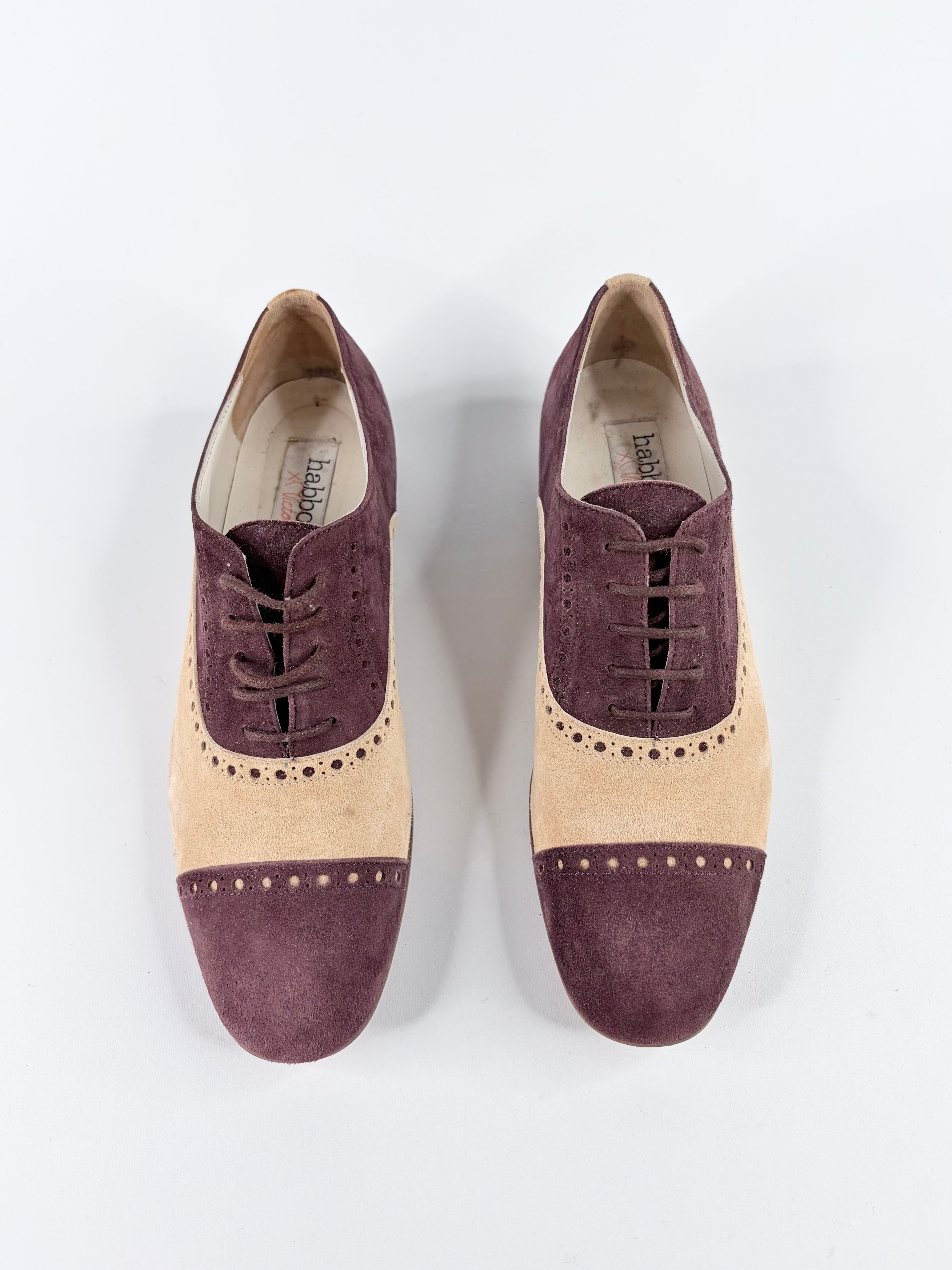 Habbot Cream & Bordeaux Suede Brogue Oxfords - EU38