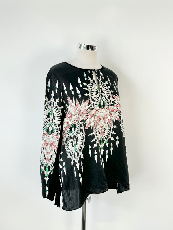 Luxe Deluxe Black Jewel Pattern Silk Blouse - AU14