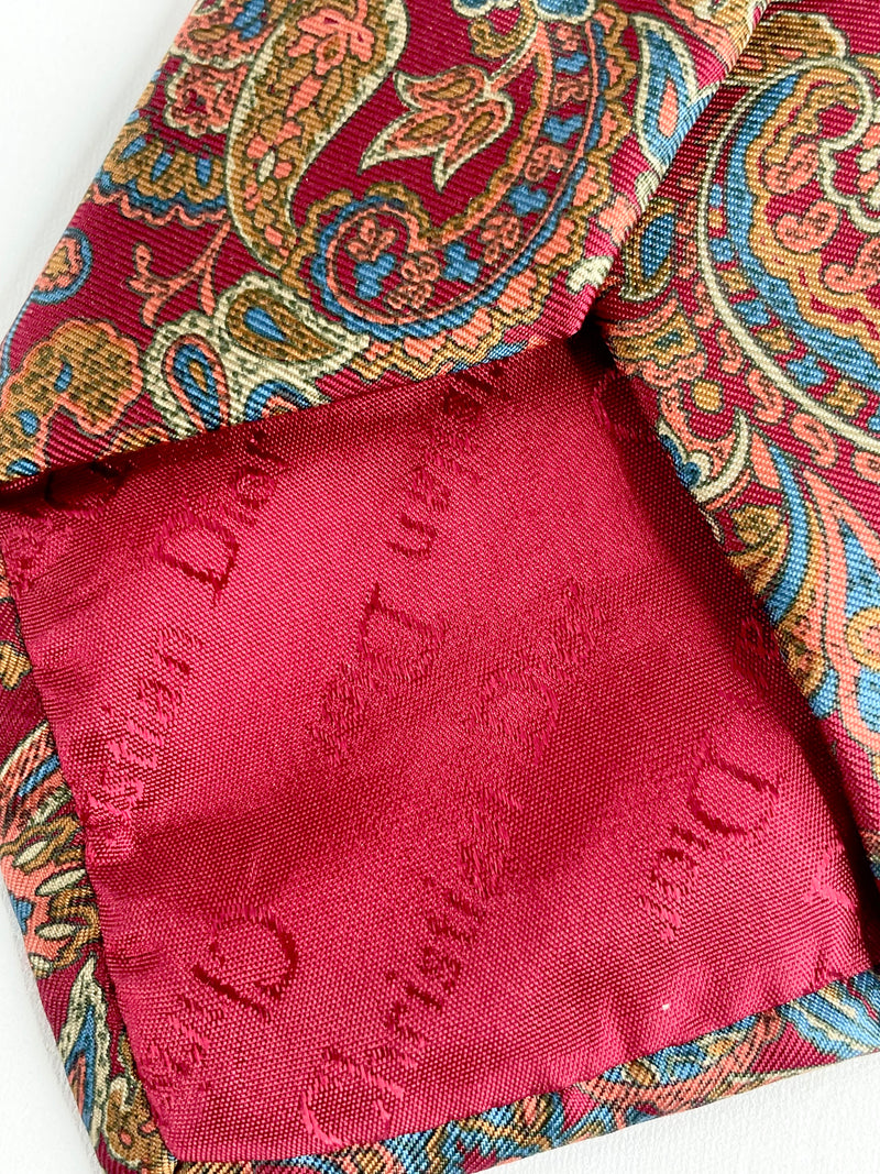 Christian Dior Monsieur Cherry Red & Teal Paisley Silk Tie