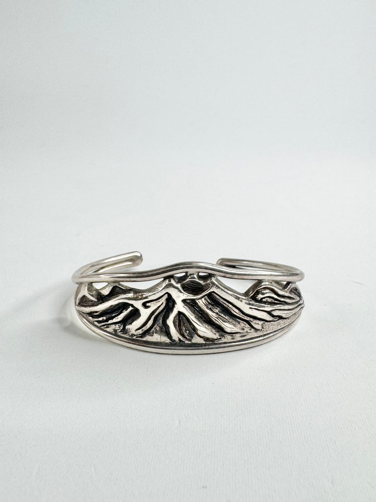Vintage Silver Art Nouveau Mountain Scene Cuff