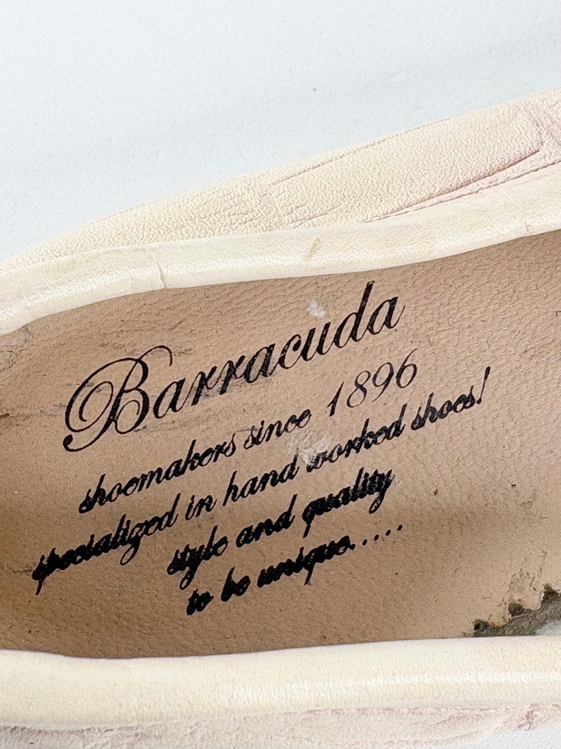 Barracuda Faded Pink & Cream Croc-Textured Leather Loafers - EU36