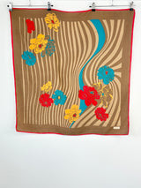 Bayron Vintage Chocolate Brown Silk Floral Scarf
