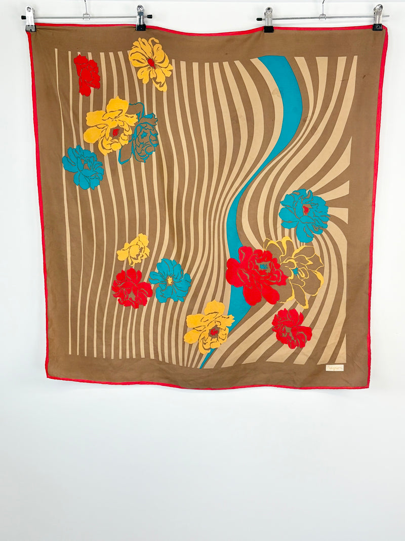 Bayron Vintage Chocolate Brown Silk Floral Scarf