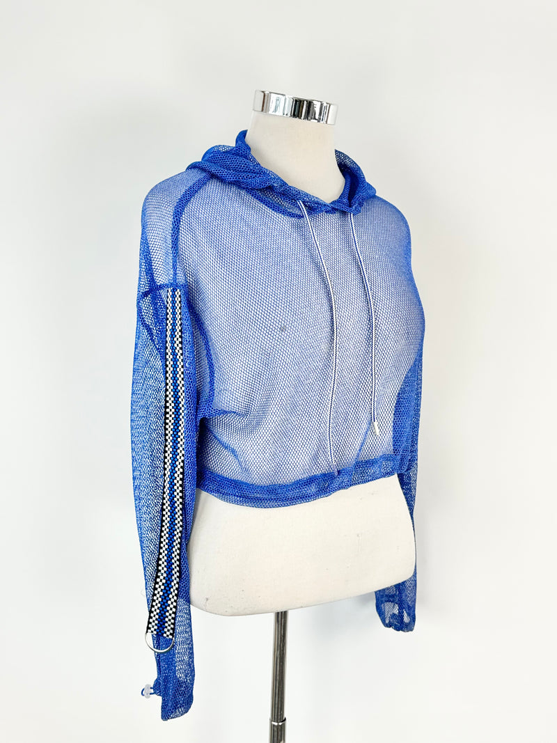 Roubi B Electric Blue & Silver Mesh Hooded Crop Top - AU10