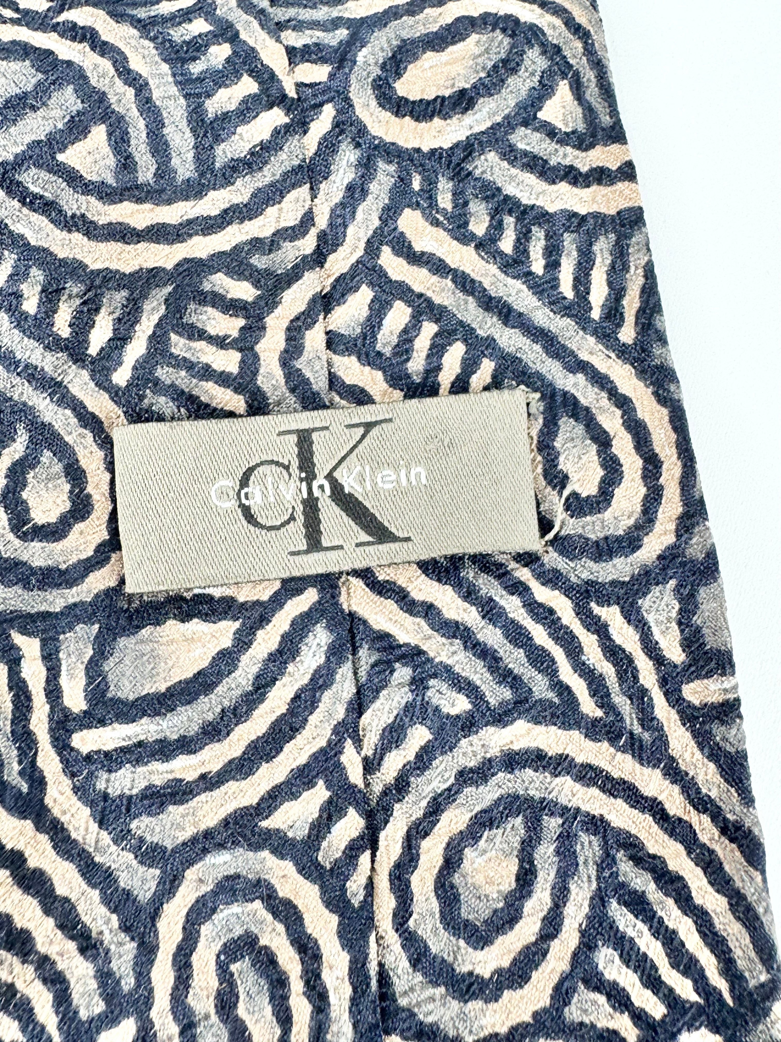 Calvin Klein Blue & Beige Swirled Silk Tie