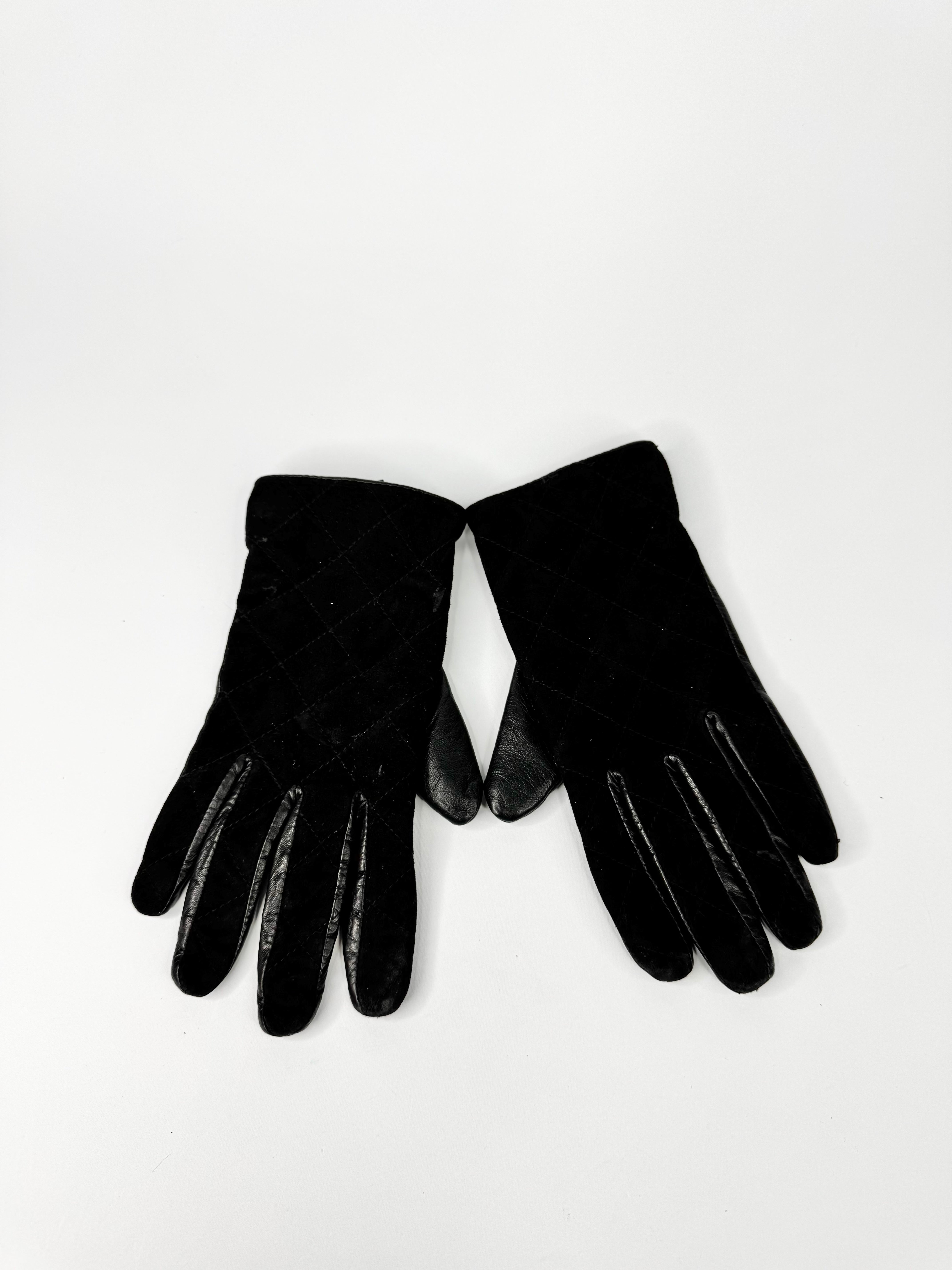 Ralph Lauren Black Quilted Suede & Leather Gloves - L