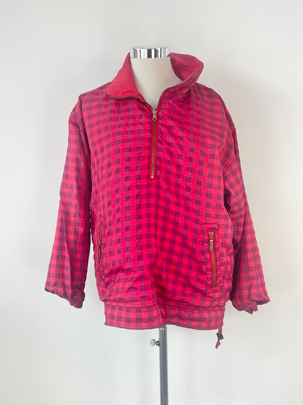 Vintage Powderhorn Red & Violet Checked 1/4 Zip Pullover - XXL