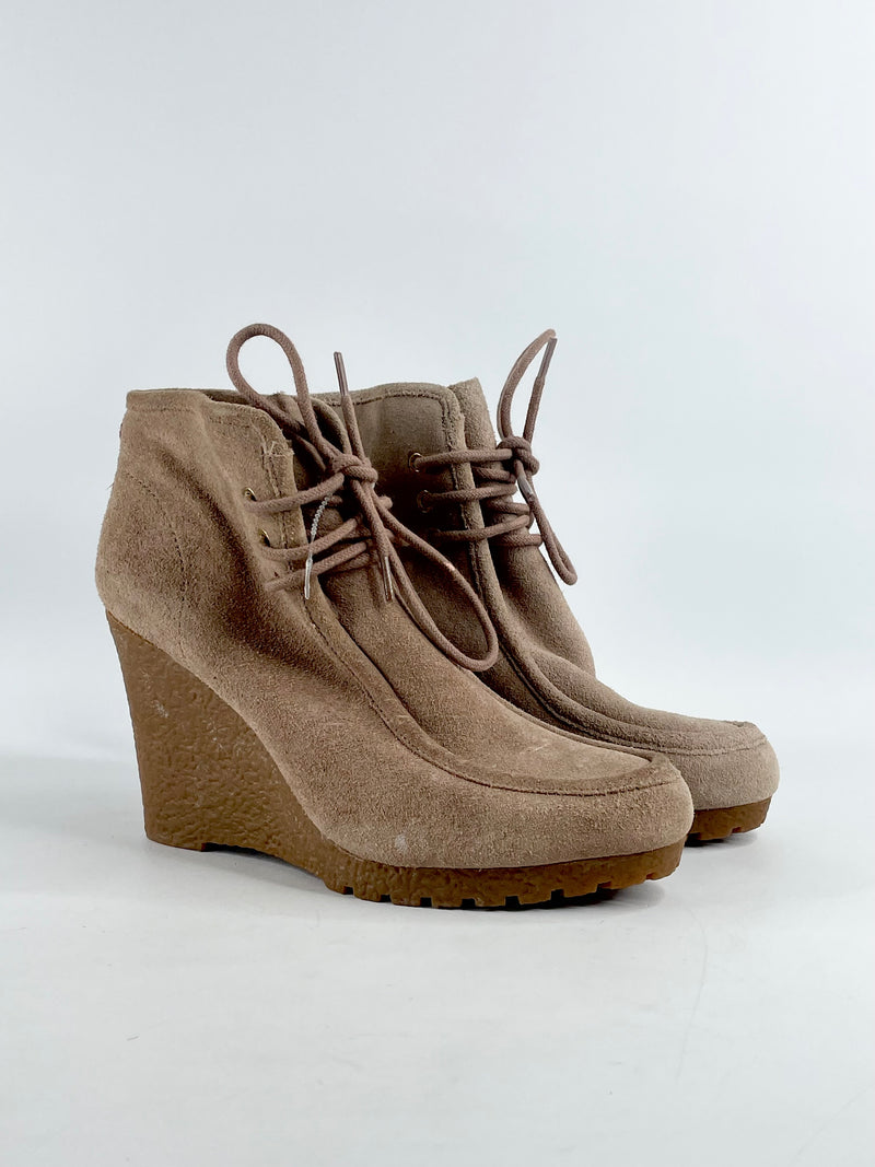 Michael by Michael Kors Taupe Suede Lace-Up Wedges - 8M