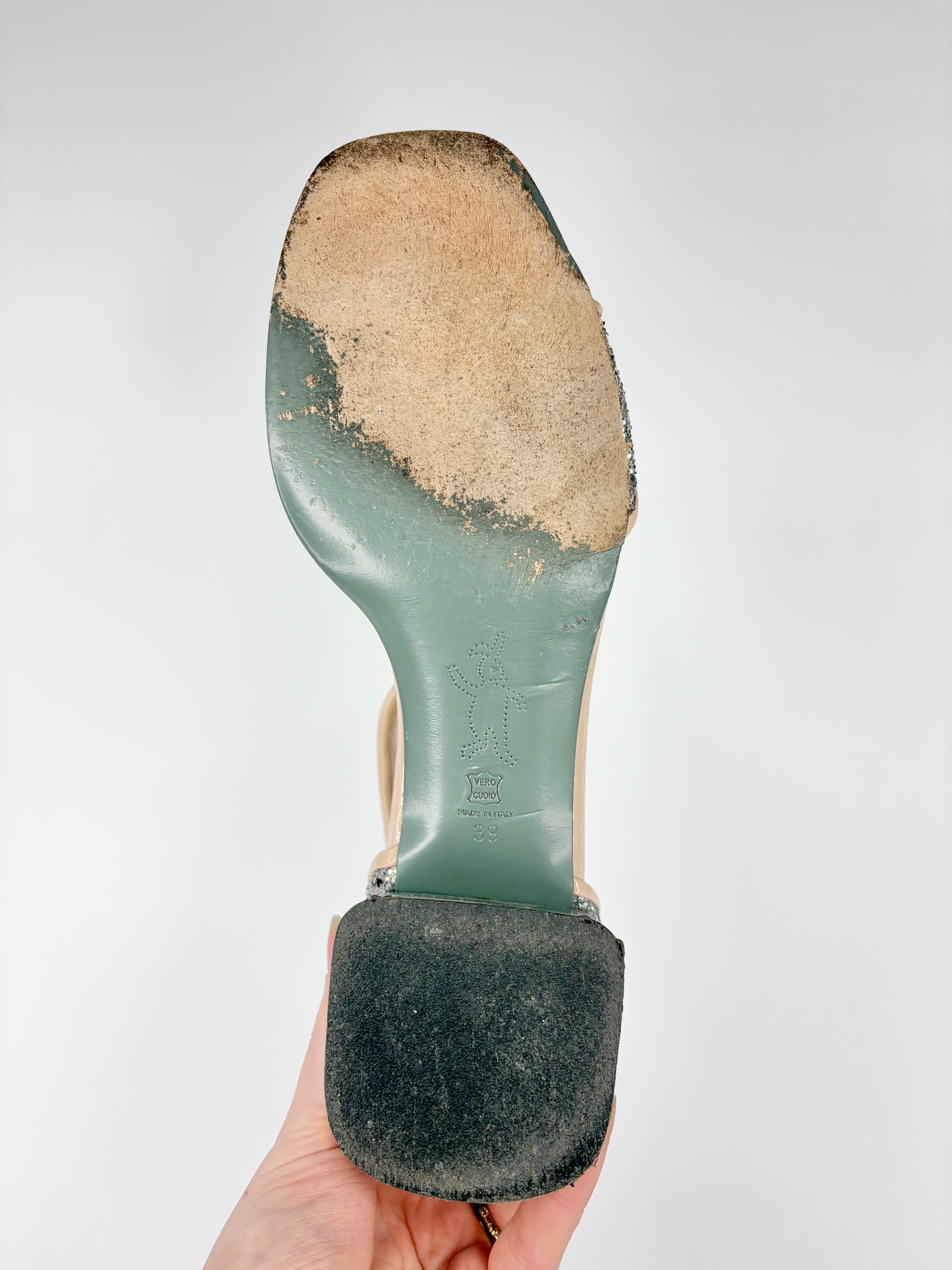 Marni Silver Glitter Open Toe Heels - EU39