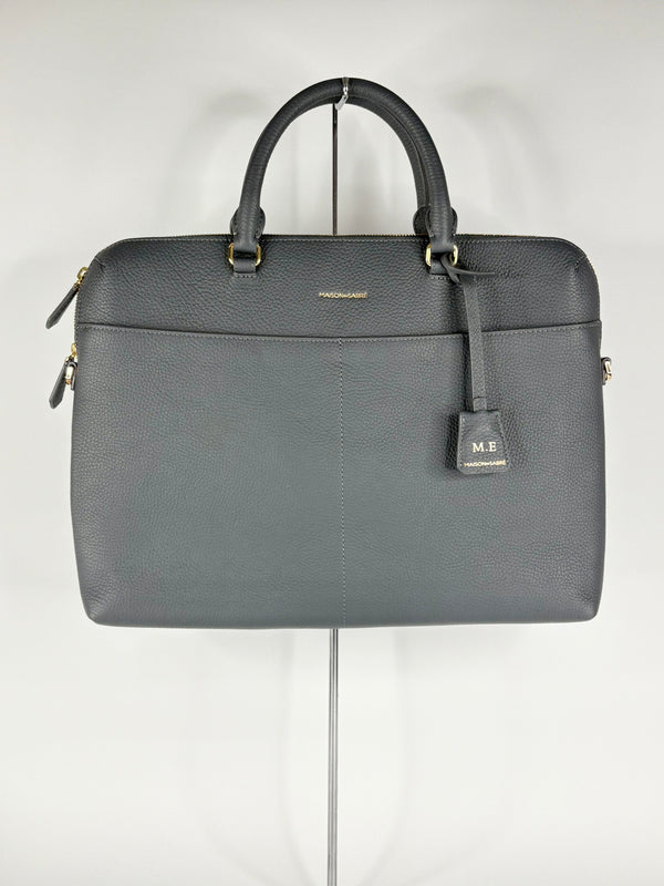 Maison de Sabre Graphite Grey Grained Leather Laptop Bag