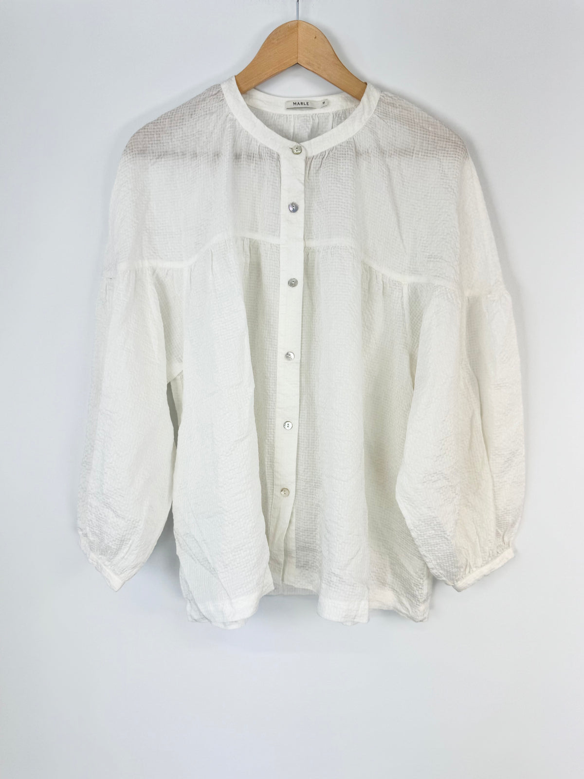 Marle White Seersucker Linen & Silk Blouse - AU10
