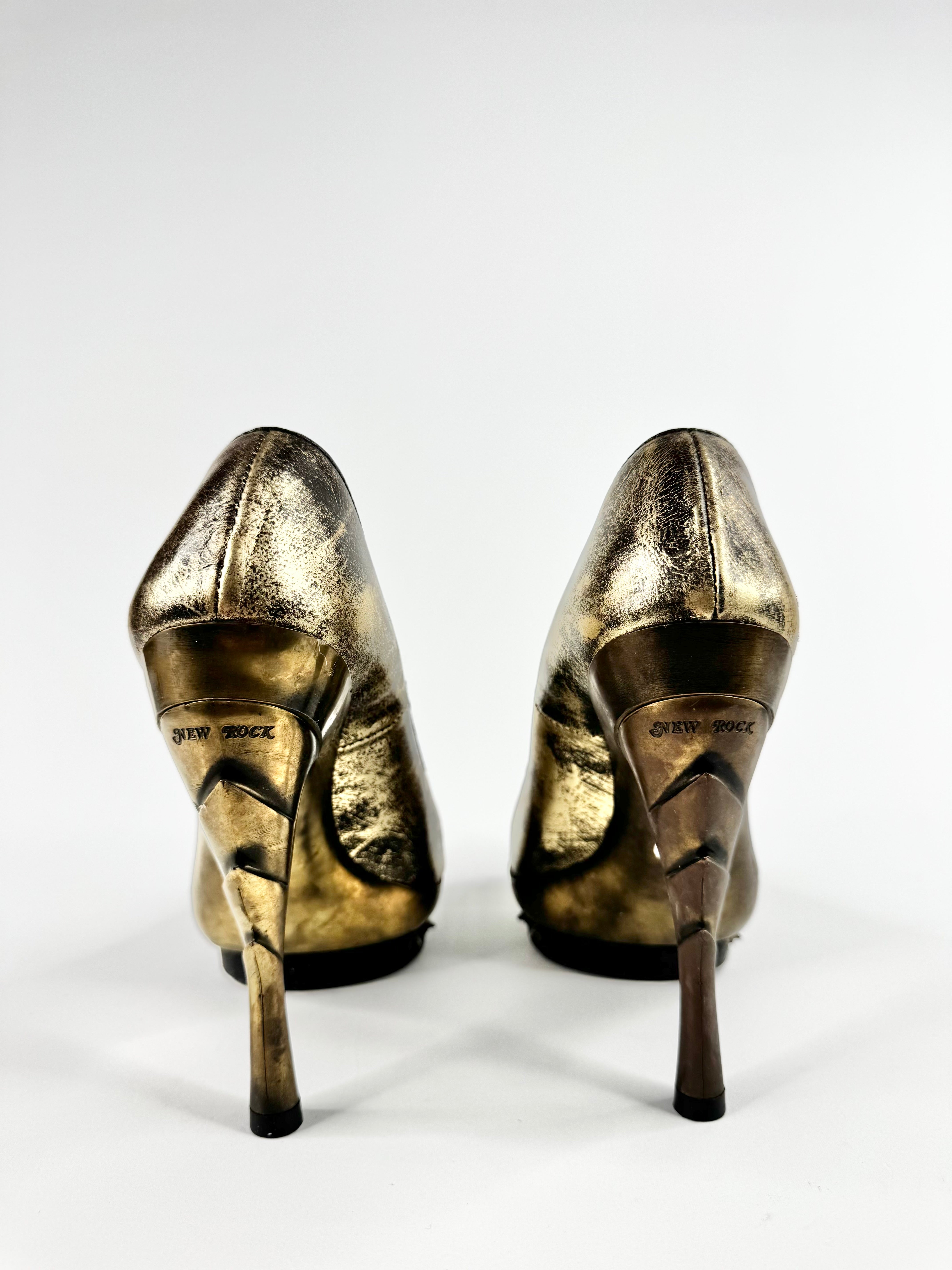 New Rocks Distressed Gold Punk Platform Heels - EU38