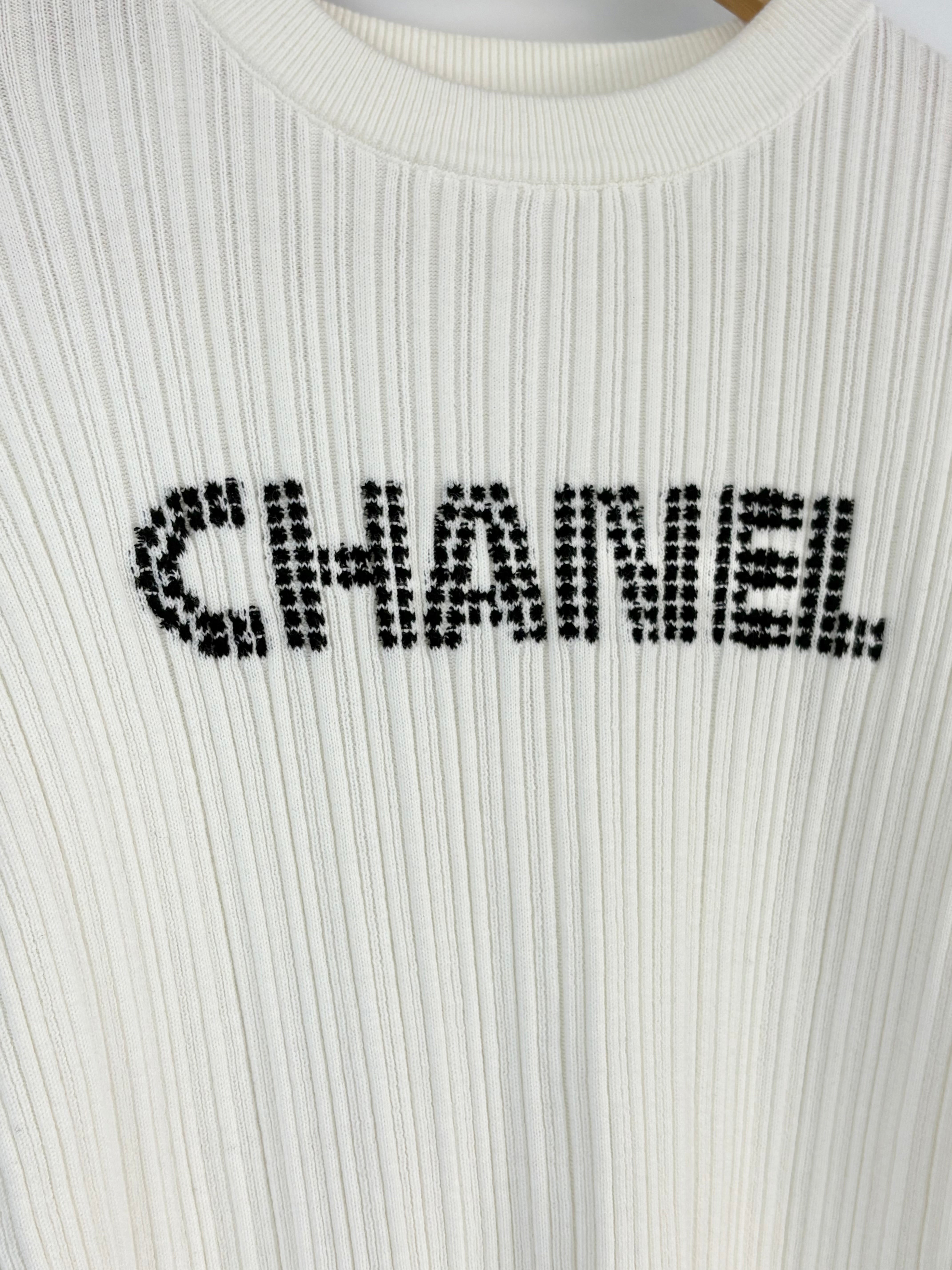 Chanel Ecru Rib-Knit Short Sleeve Top - AU10