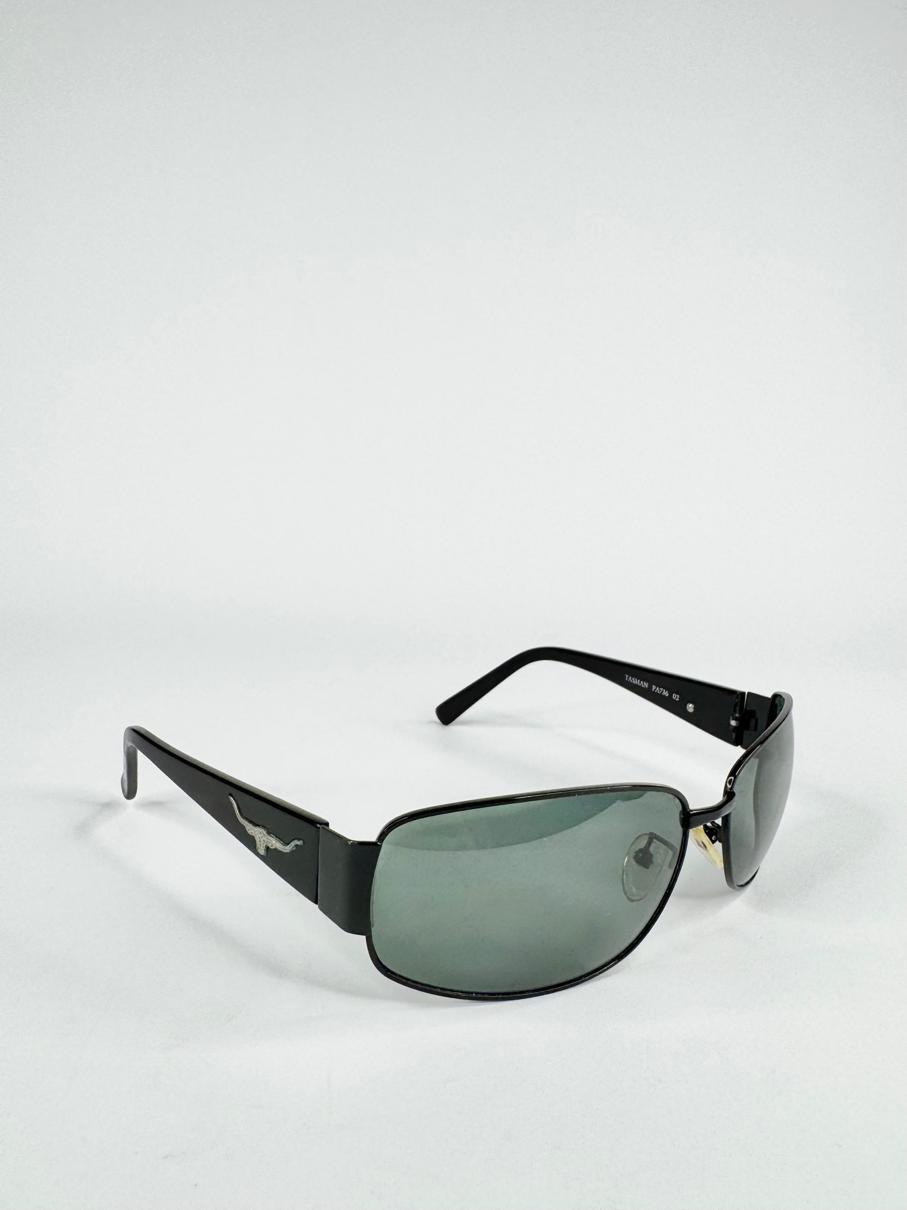 R.M. Wiliams Black Rectangular 'Tasman' Black Tint Sunglasses