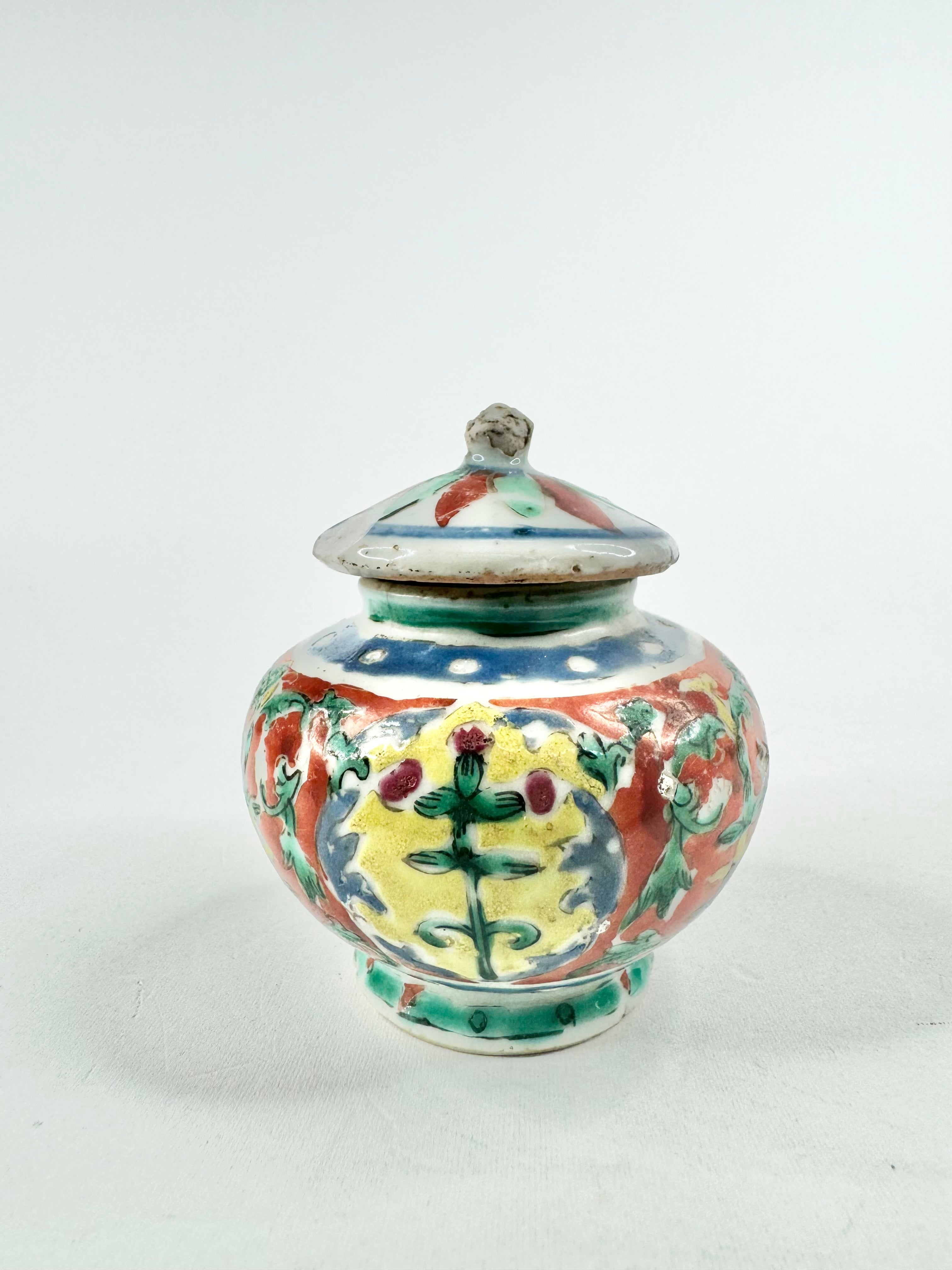 Antique Chinese Five Colour Small Ginger Jar