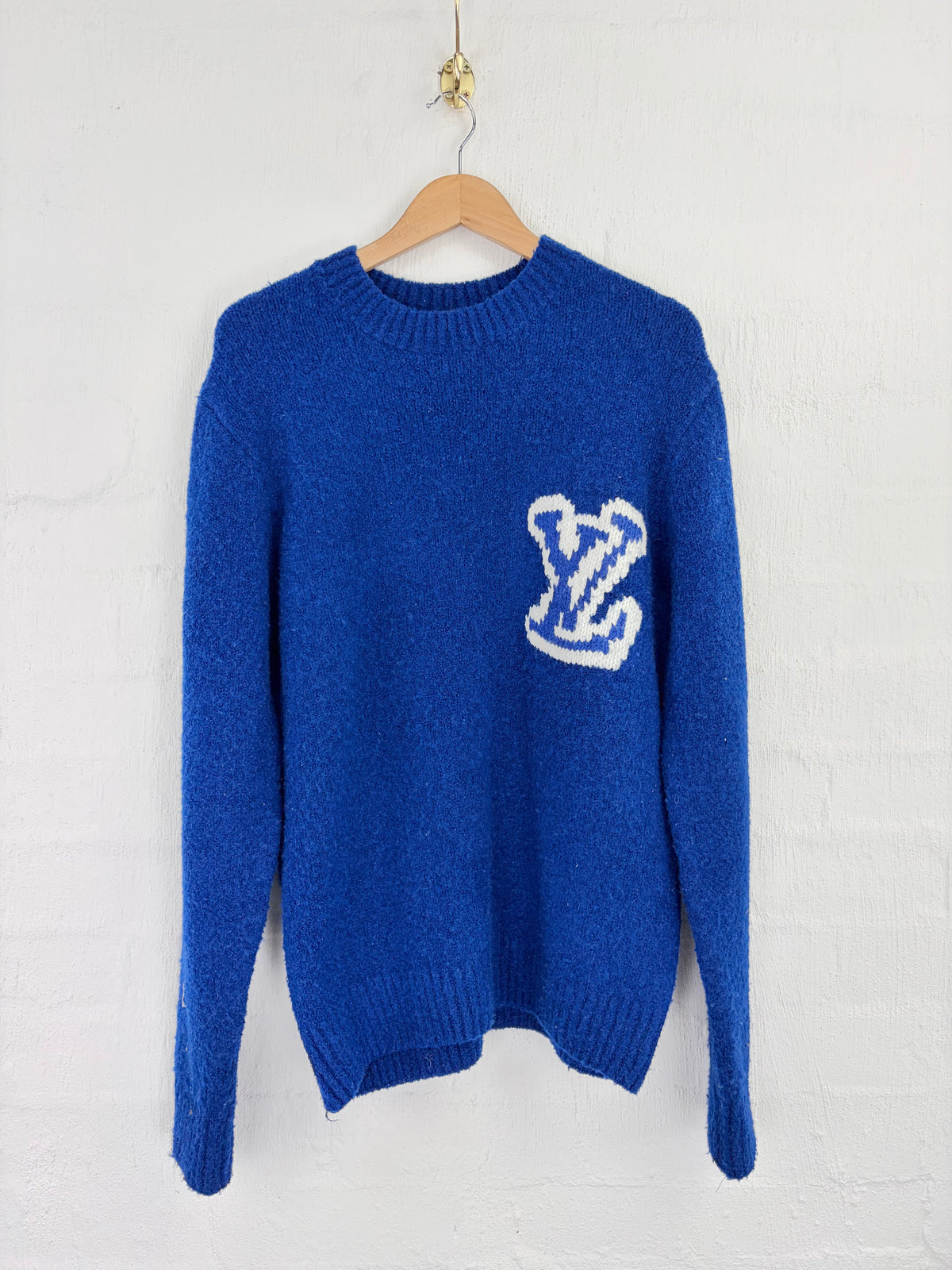 Louis Vuitton Abloh Era 2020 LV Intarsia Blue Crew Neck Sweater - M